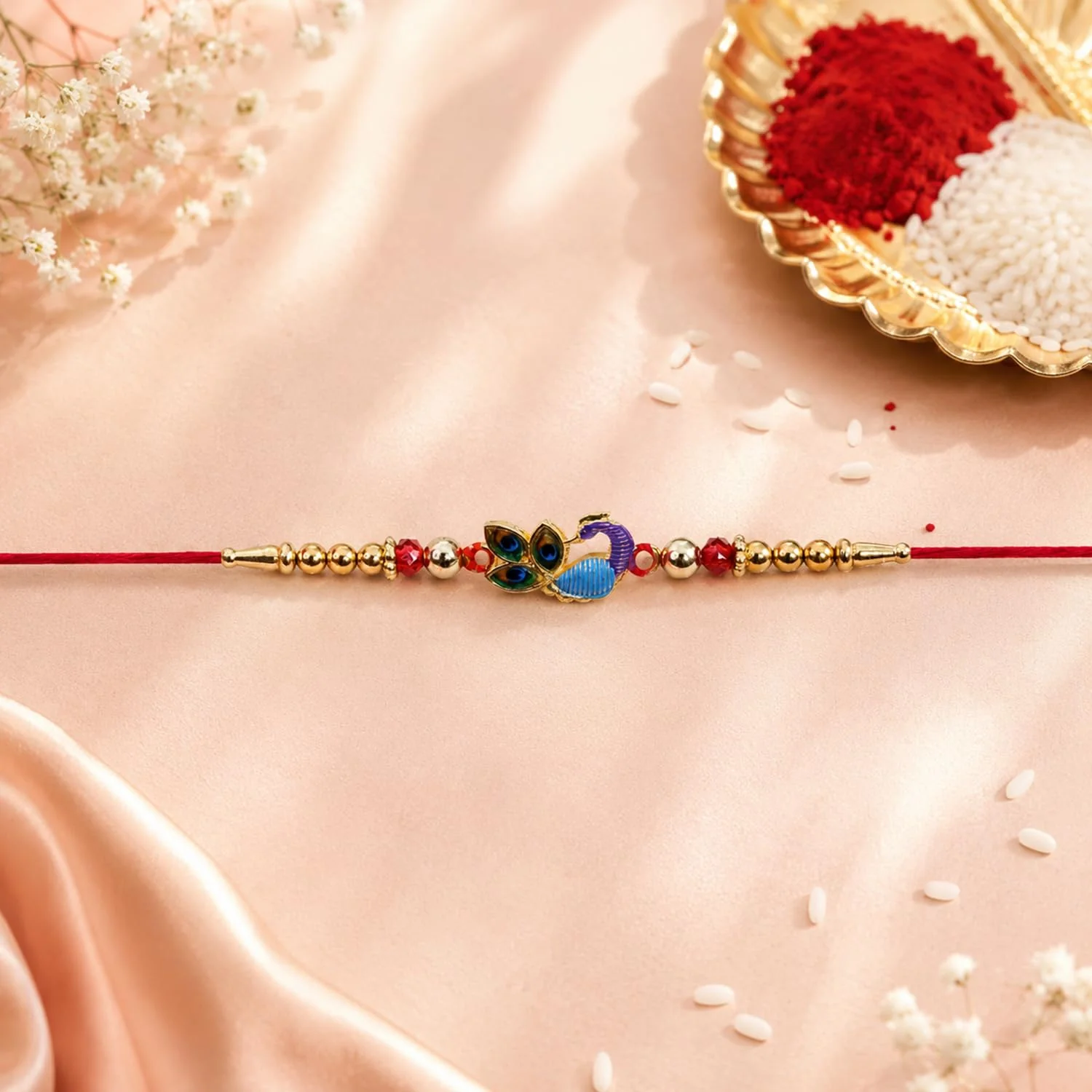 Rakhi with Chocolate for Brother (Set of 6) – Peacock Shree Design Raksha Gift Combo - Image 7