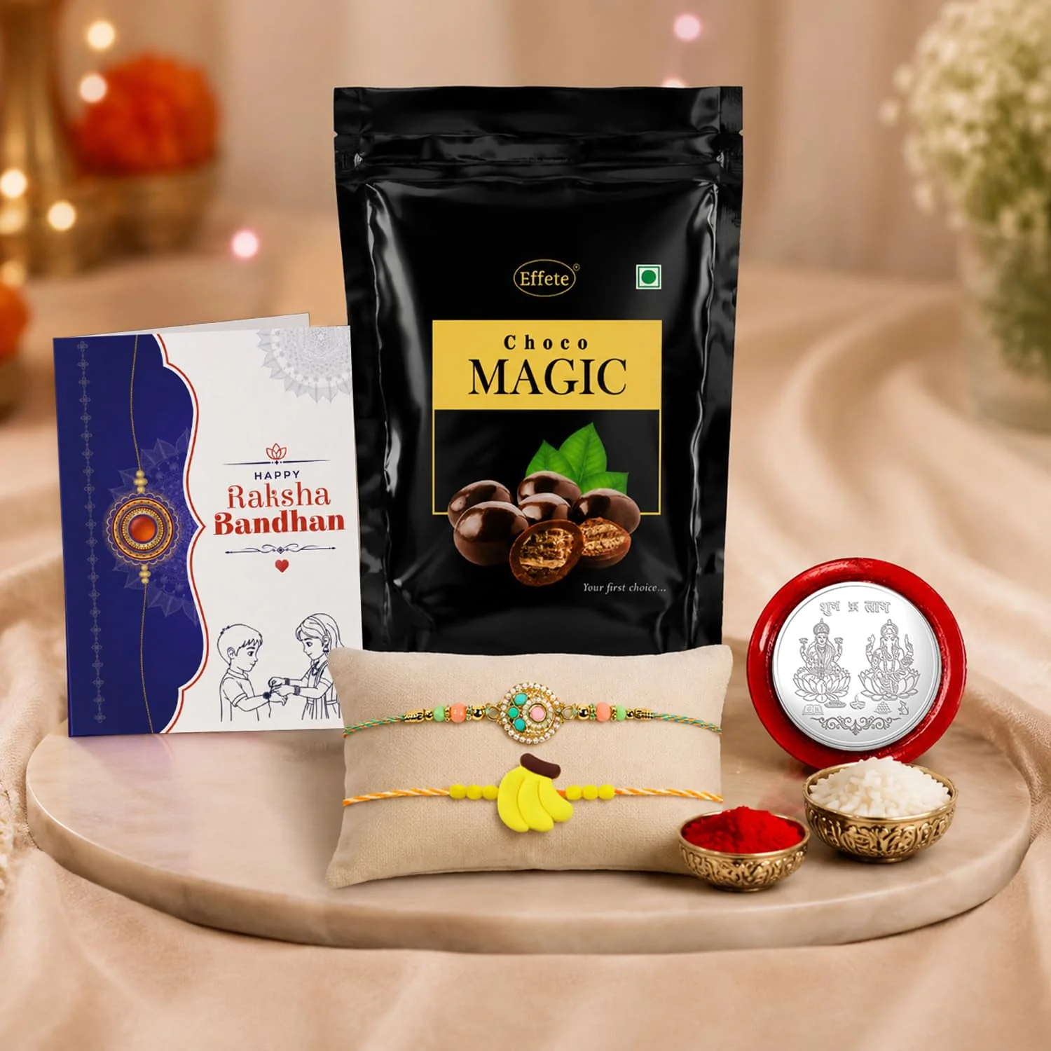 Rakhi with Chocolate for Brother (Set of 6) – Pearl Style Kids Raksha Gift Combo