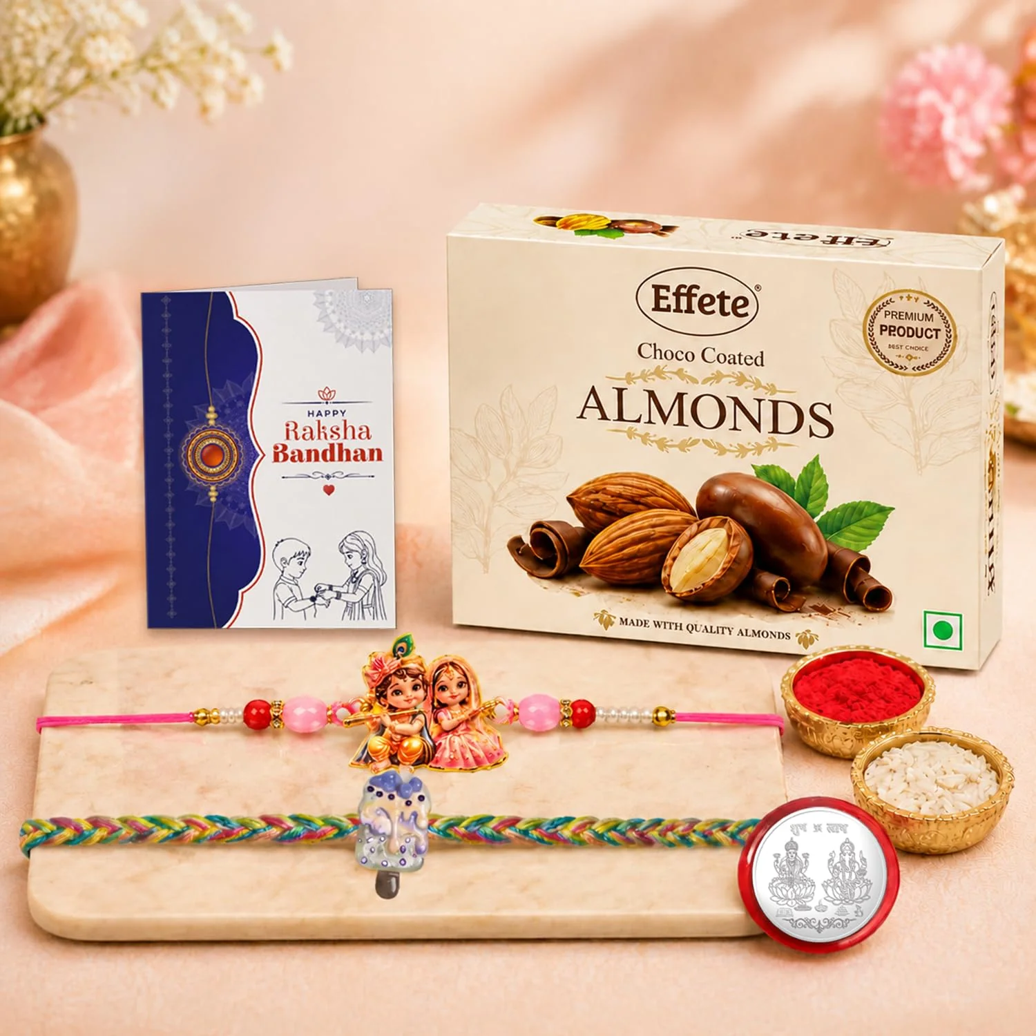 Rakhi with Chocolate for Brother (Set of 6) – Radha Krishna Food Design Gift Combo