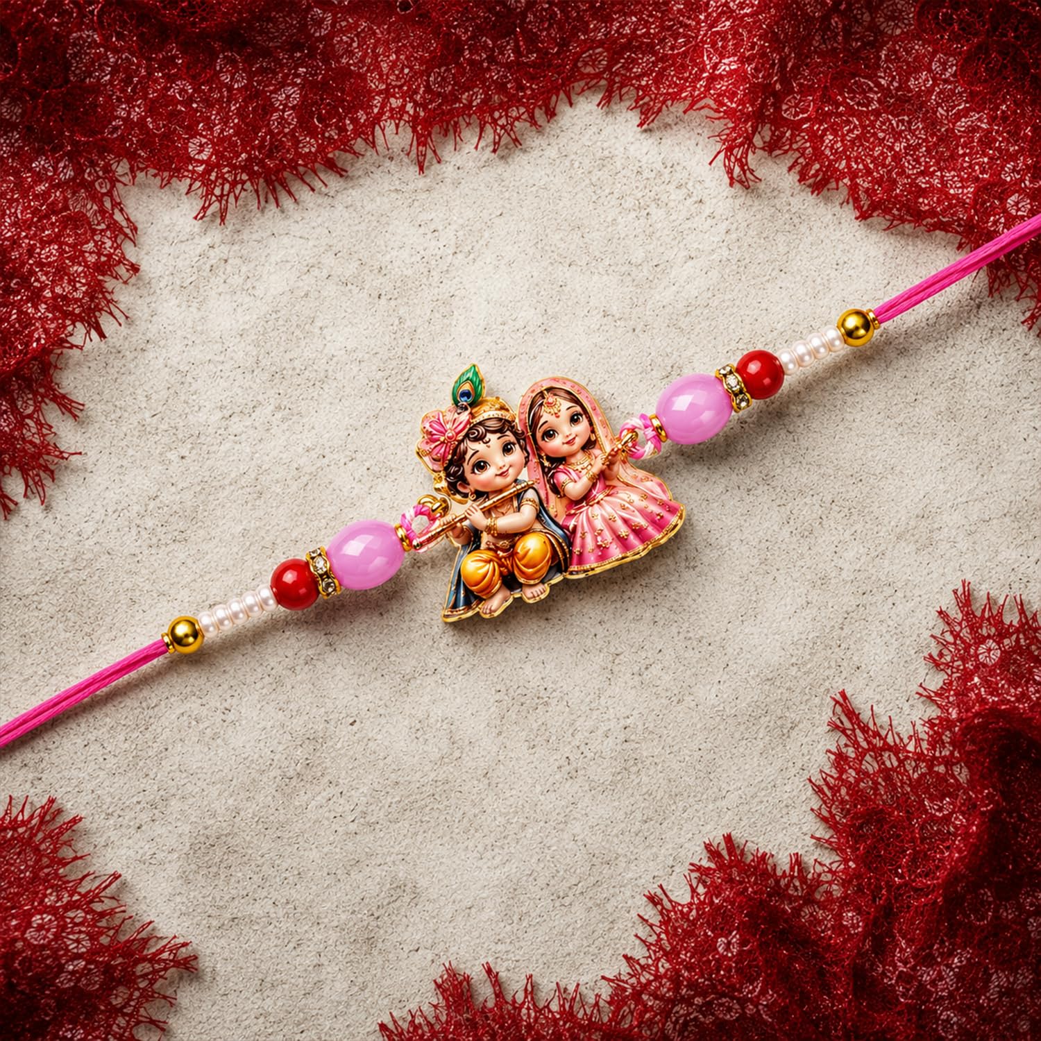 Rakhi with Chocolate for Brother (Set of 6) – Radha Krishna Food Design Gift Combo - Image 7