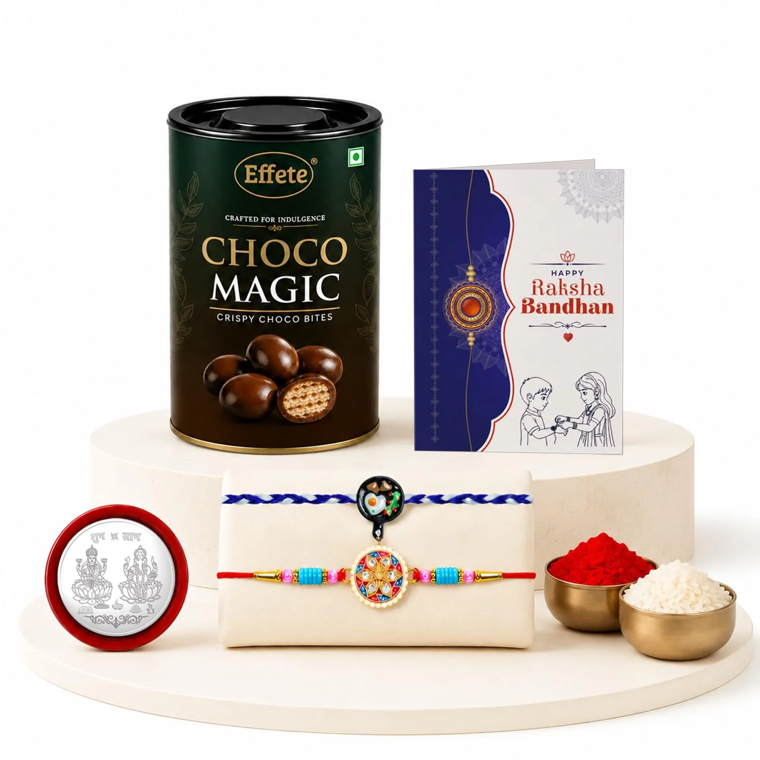 Rakhi with Chocolate for Brother (Set of 6) – Round Floral Design Raksha Gift Combo - Image 2