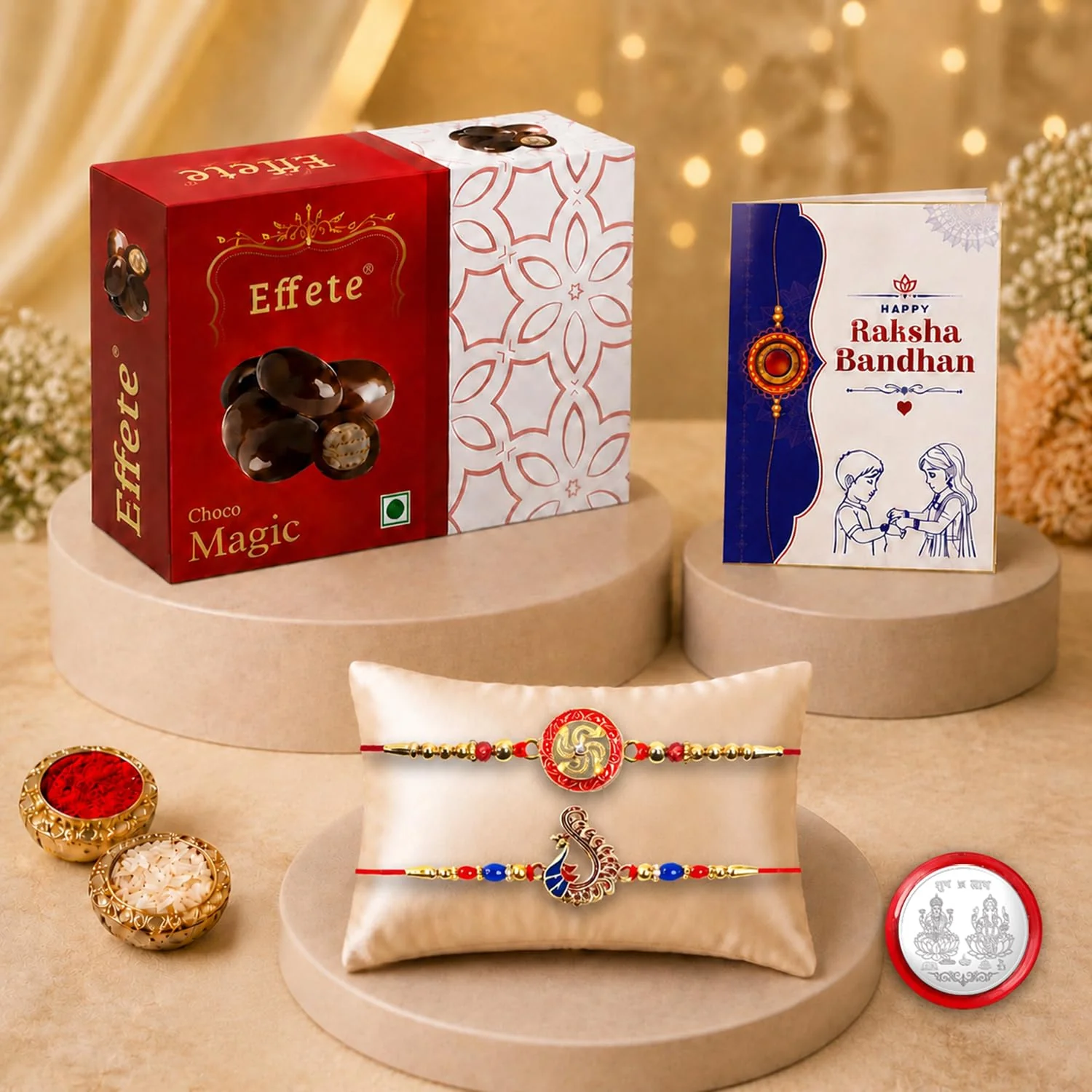 Rakhi with Chocolate for Brother (Set of 6) – Round Shape Bird Raksha Gift Combo
