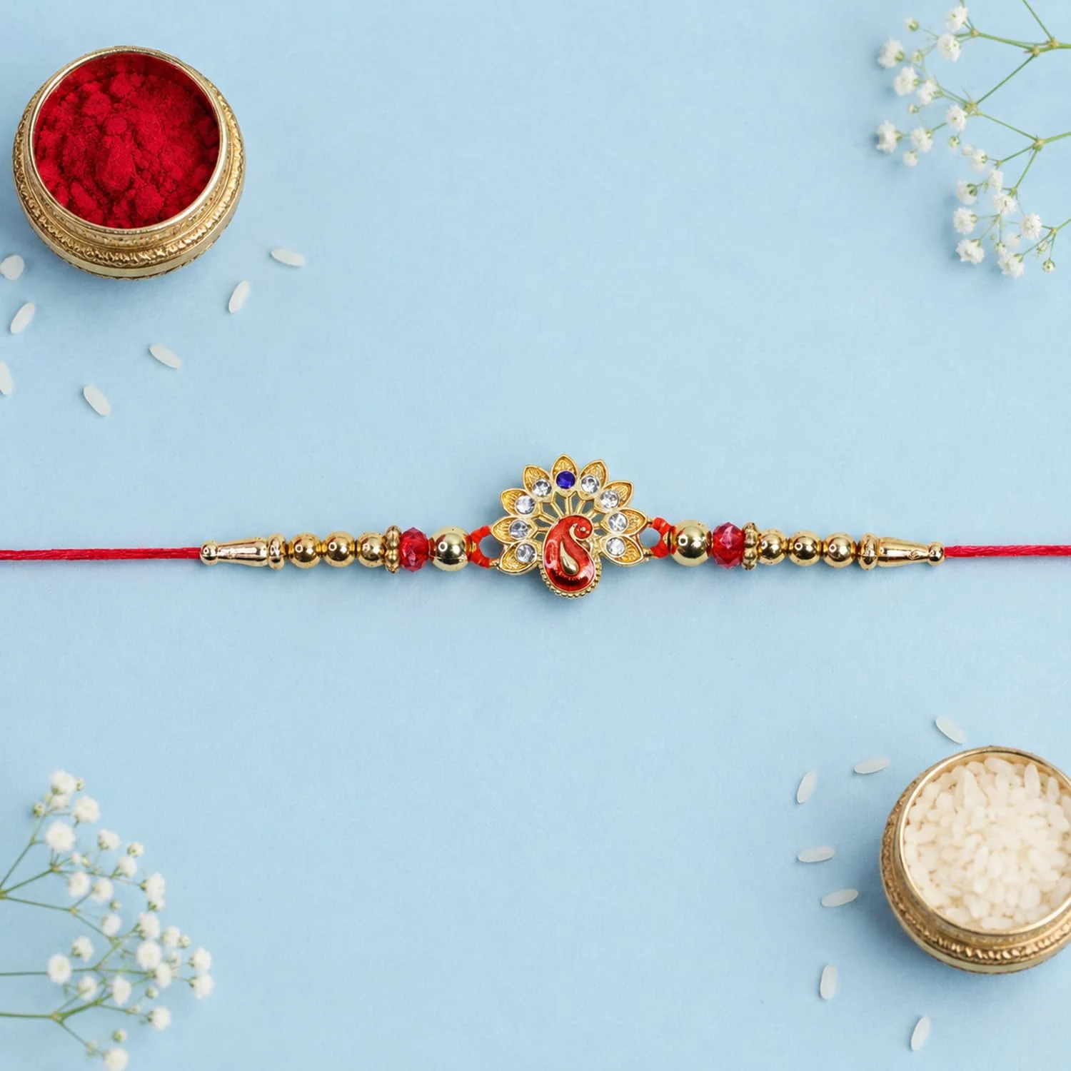 Rakhi with Chocolate for Brother (Set of 6) – Round Shape Flower Design Gift Combo - Image 7