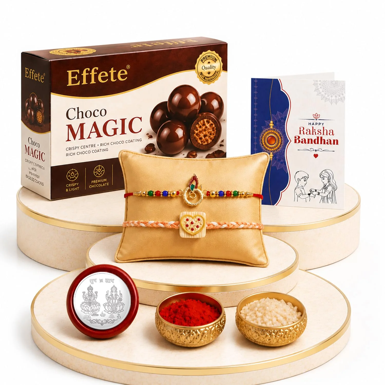 Rakhi with Chocolate for Brother (Set of 6) – Round Shape Food Raksha Gift Combo - Image 2