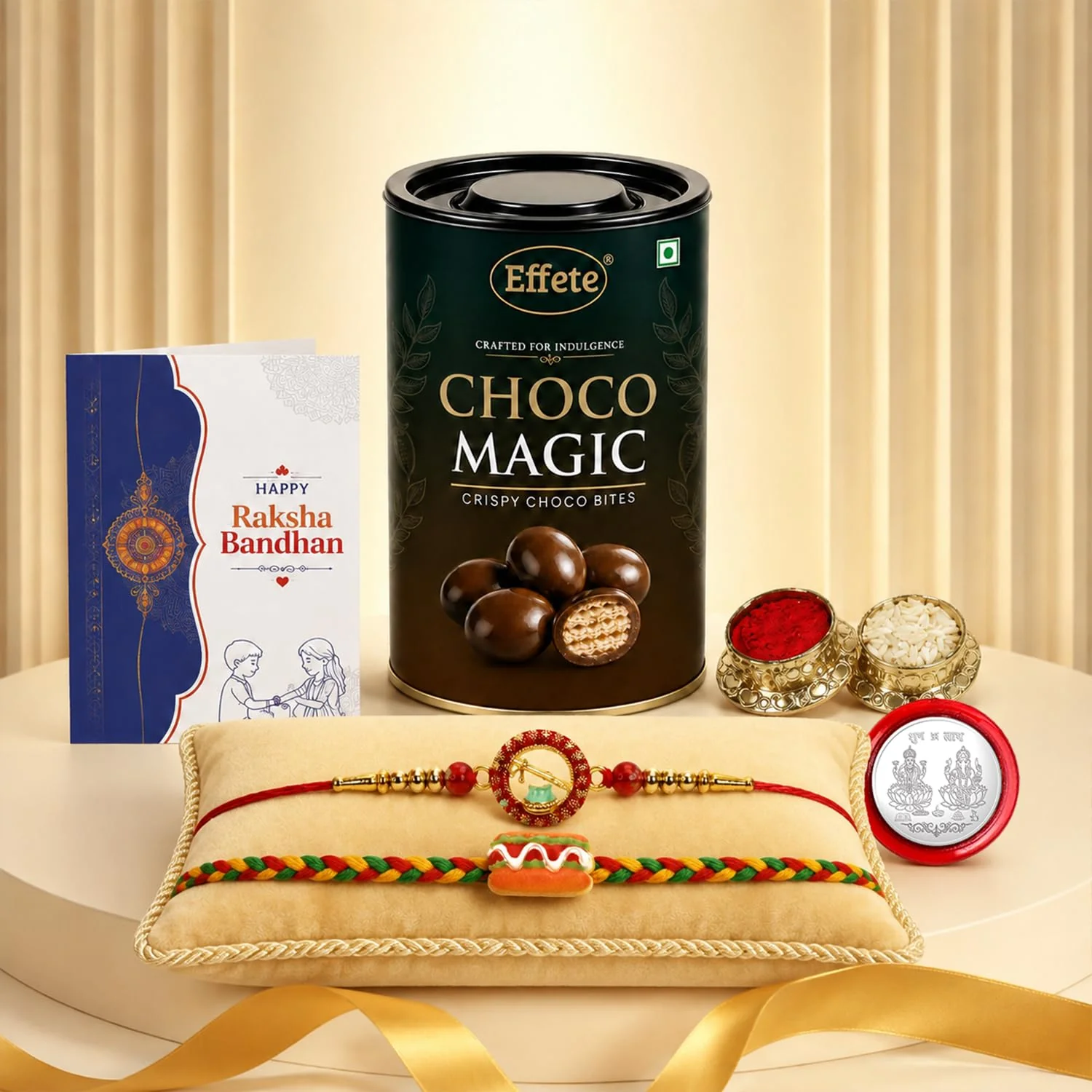 Rakhi with Chocolate for Brother (Set of 6) – Round Shape Food Raksha Gift Combo