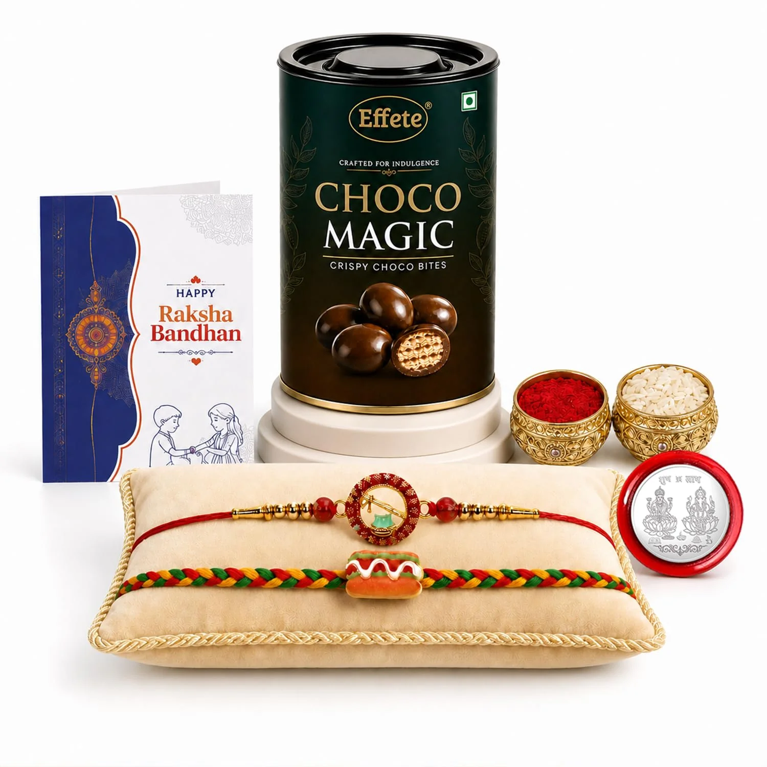Rakhi with Chocolate for Brother (Set of 6) – Round Shape Food Raksha Gift Combo - Image 2