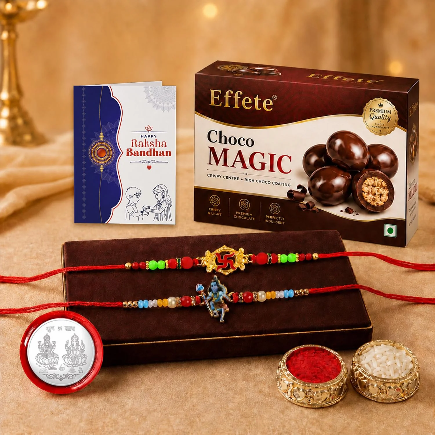 Rakhi with Chocolate for Brother (Set of 6) – Shiv Ji Swastik Raksha Bandhan Combo