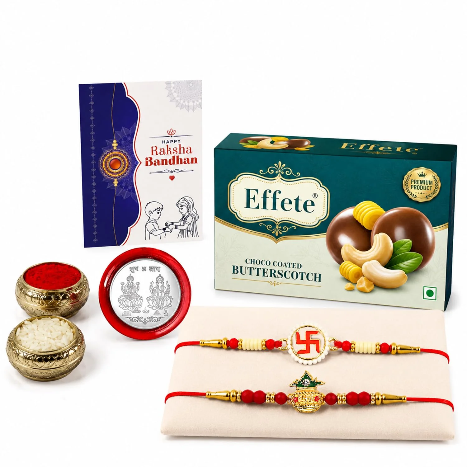 Rakhi with Chocolate for Brother (Set of 6) – Swastik Kalash Raksha Bandhan Combo - Image 2