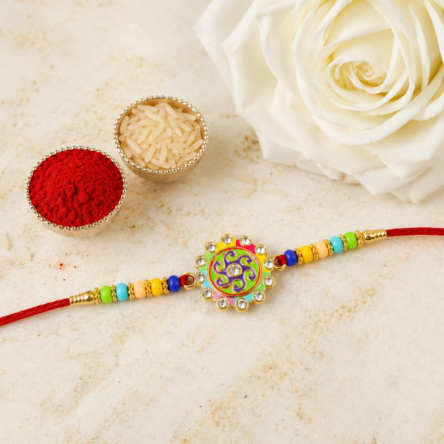 Rakhi with Chocolate for Brother (Set of 7) – Bansuri Floral Round Shape Gift Combo - Image 8