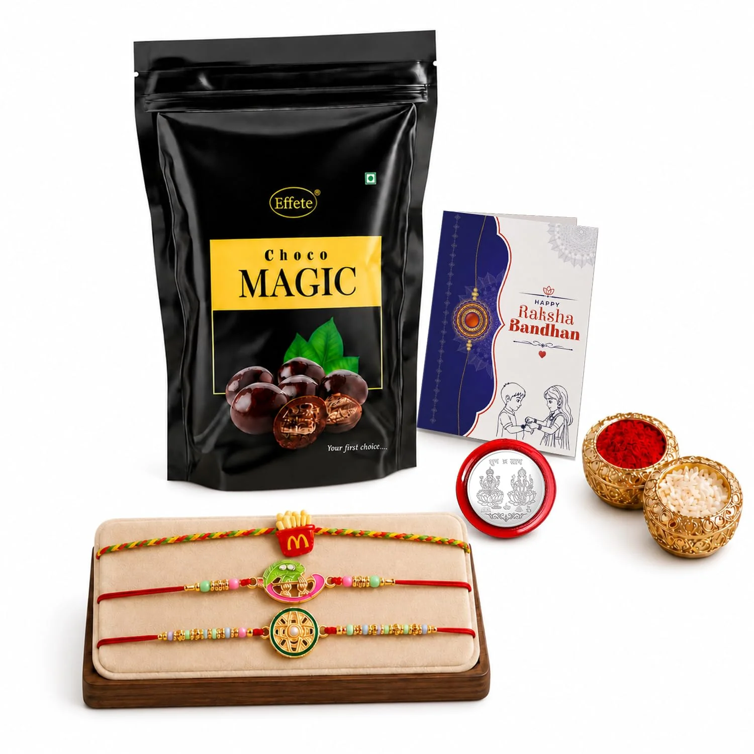 Rakhi with Chocolate for Brother (Set of 7) – Bansuri Food Round Raksha Gift Combo - Image 2