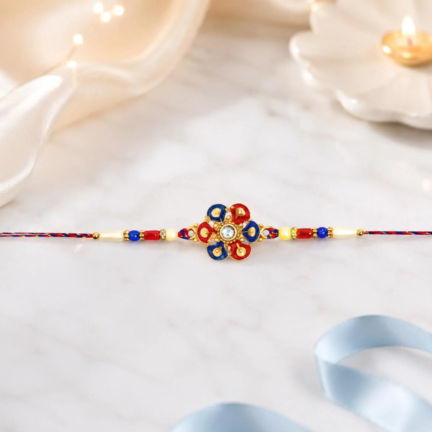 Rakhi with Chocolate for Brother (Set of 7) – Ganesha Round Flower Design Gift Combo - Image 6