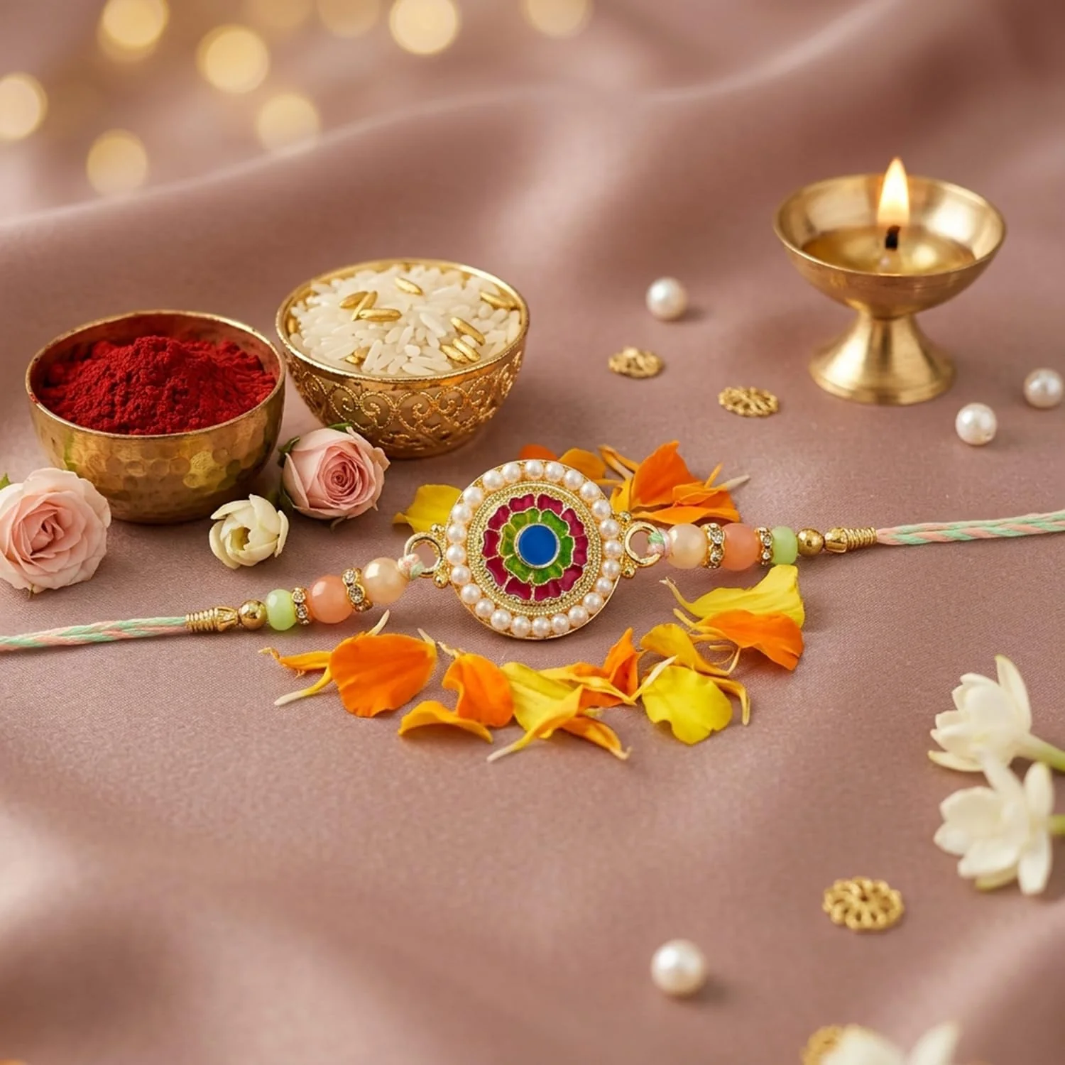 Rakhi with Chocolate for Brother (Set of 7) – Kids 1 Pc Golden Raksha Gift Combo - Image 6
