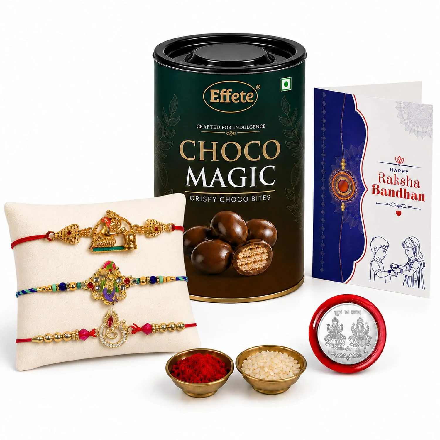 Rakhi with Chocolate for Brother (Set of 7) – Krishna Ganesha Round Shape Gift Combo - Image 3