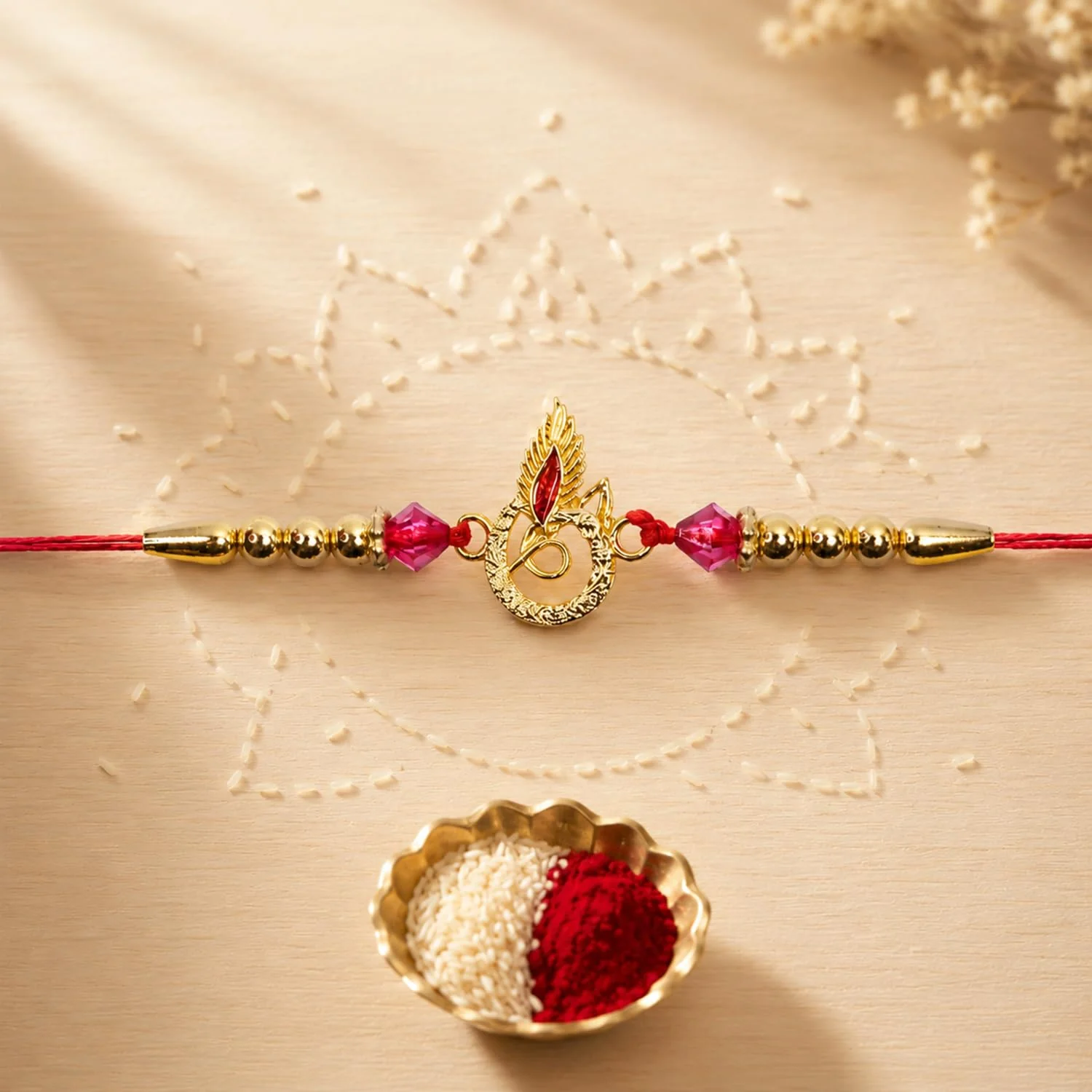 Rakhi with Chocolate for Brother (Set of 7) – Krishna Ganesha Round Shape Gift Combo - Image 9
