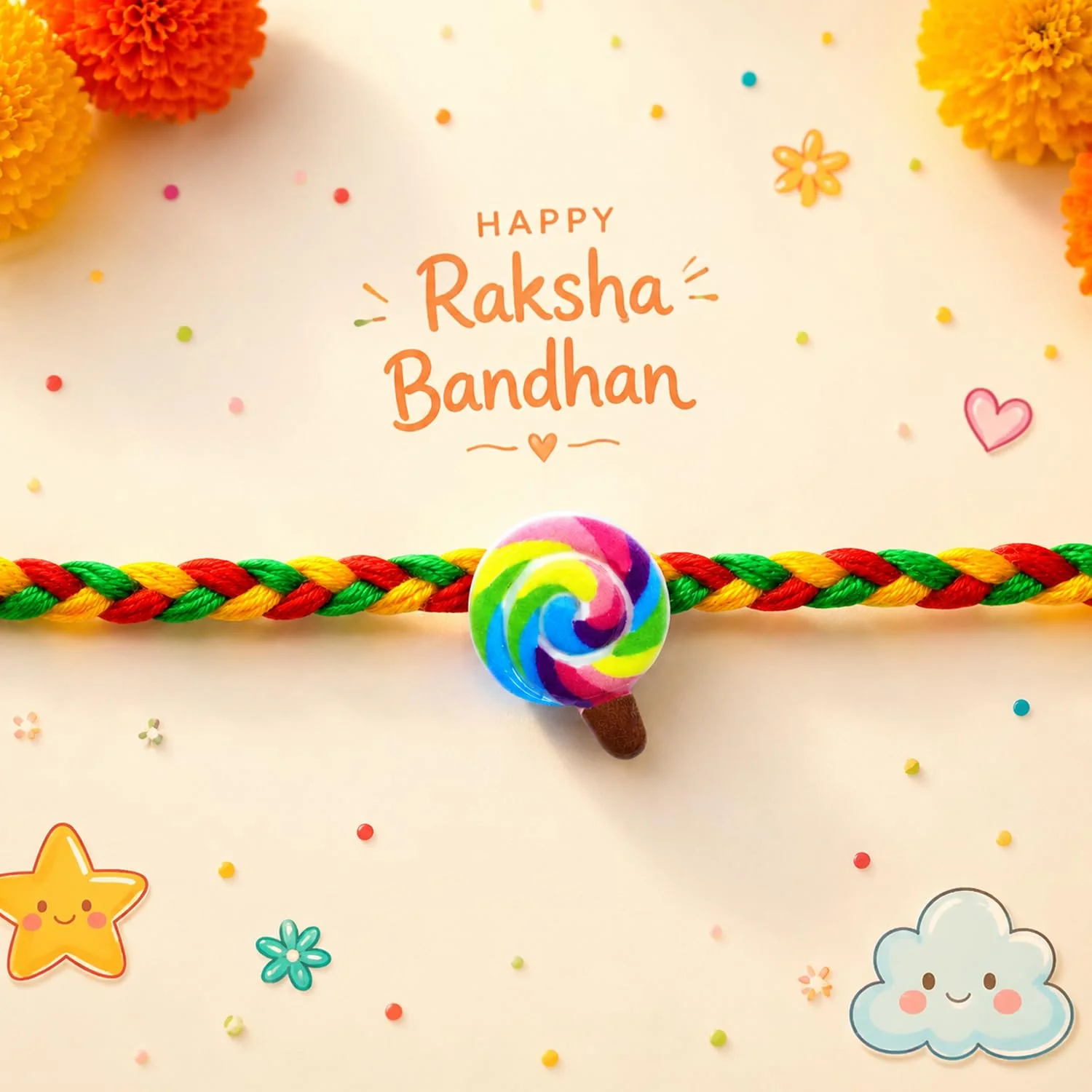 Rakhi with Chocolate for Brother (Set of 7) – Lolipop Ganesha Kalash Design Combo - Image 6