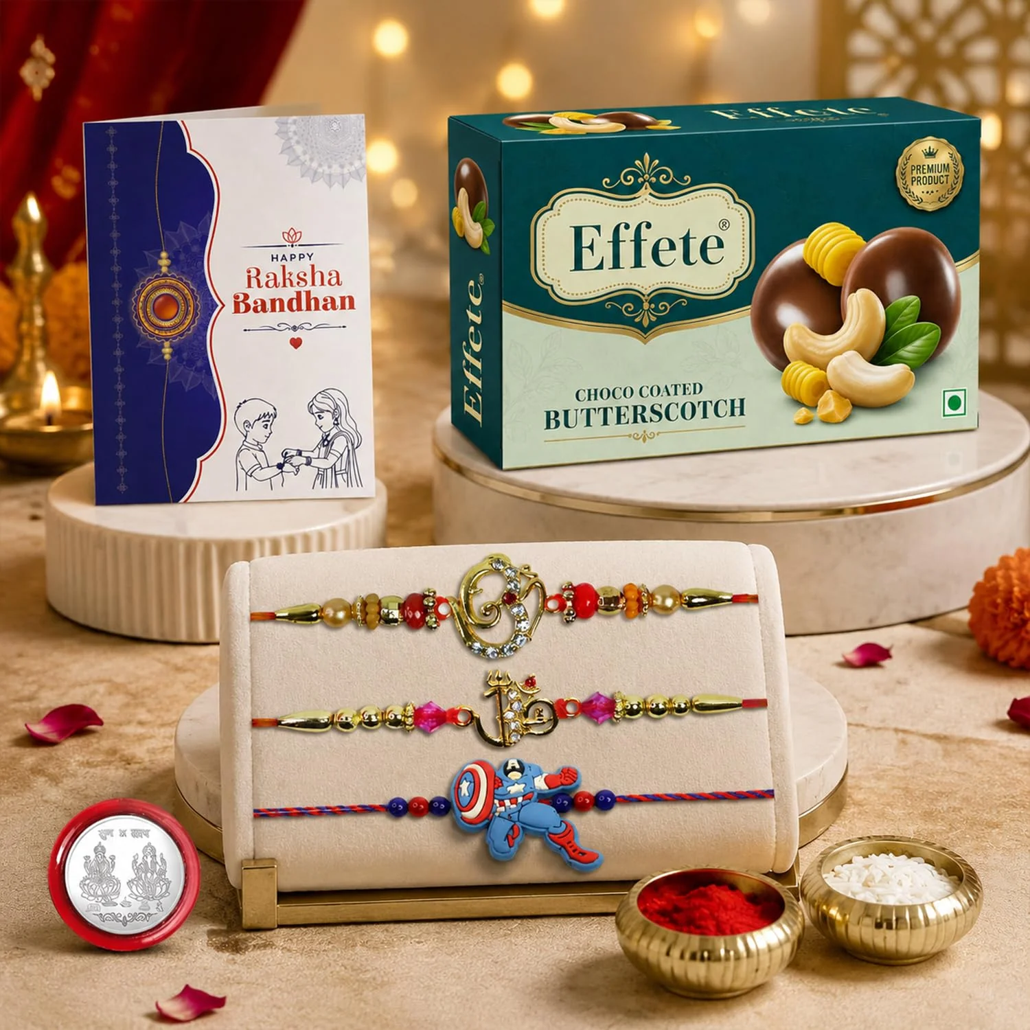 Rakhi with Chocolate for Brother (Set of 7) – Om Trishul Kids Raksha Bandhan Combo