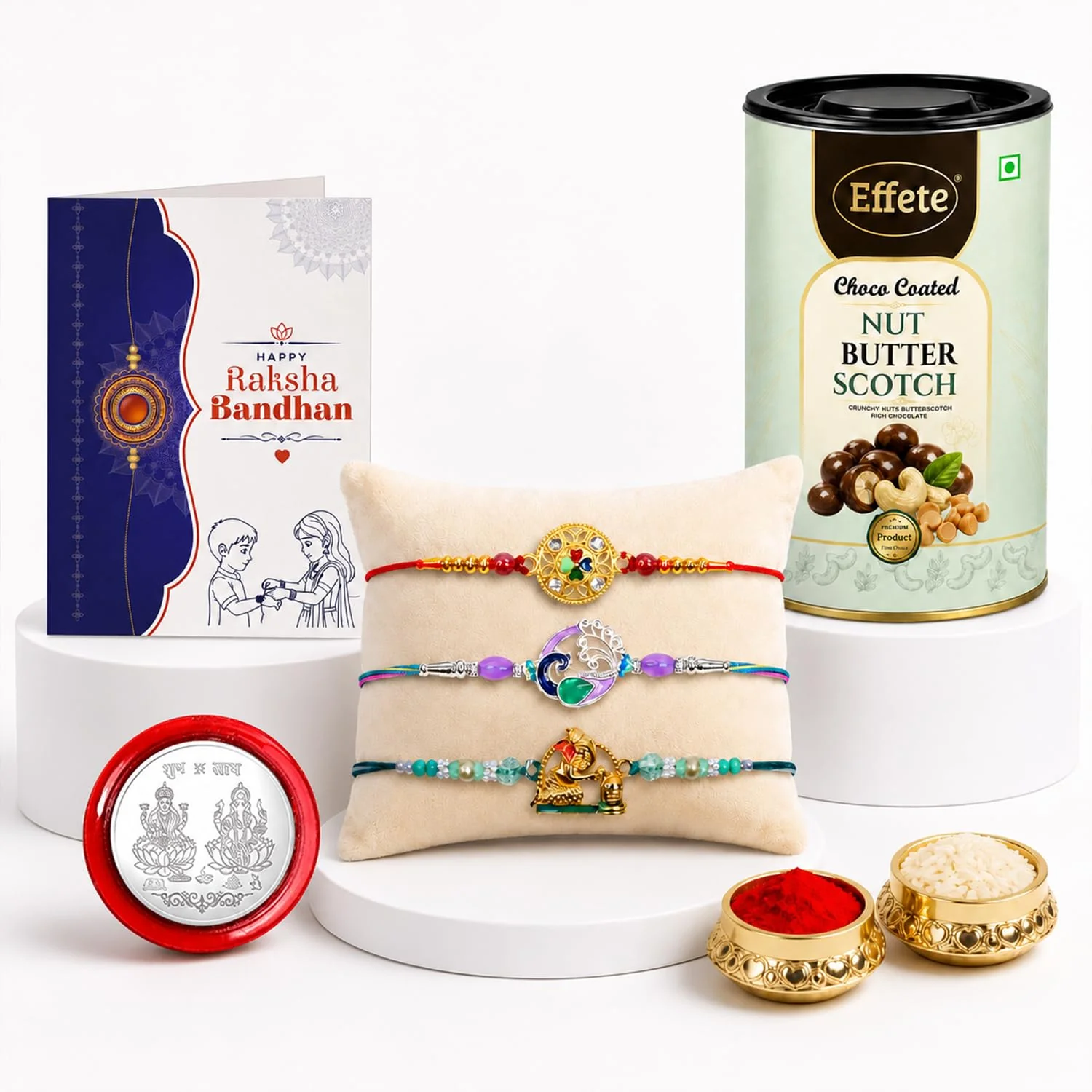 Rakhi with Chocolate for Brother (Set of 7) – Peacock Ganu Ji Round Shape Gift Combo - Image 5