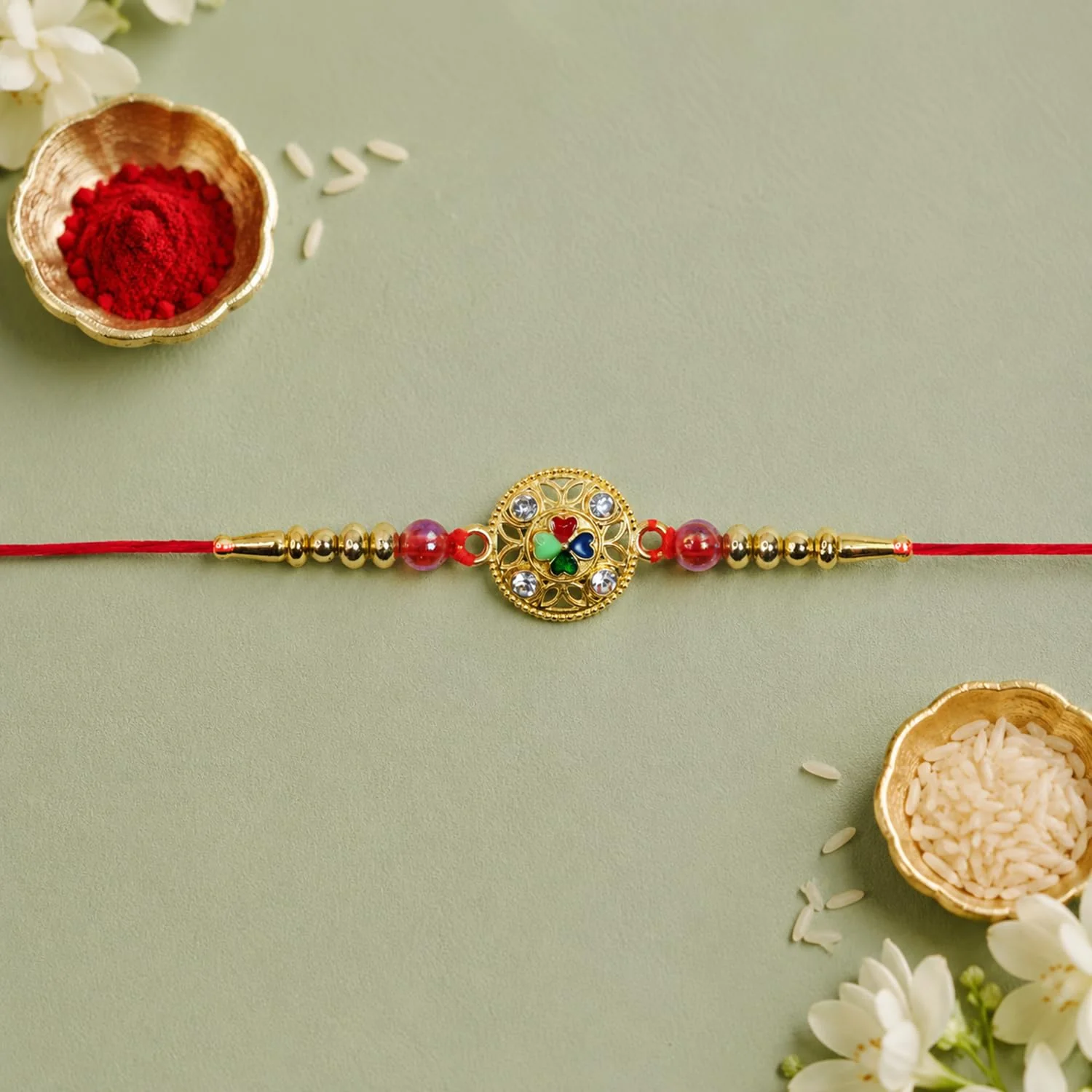 Rakhi with Chocolate for Brother (Set of 7) – Peacock Ganu Ji Round Shape Gift Combo - Image 7