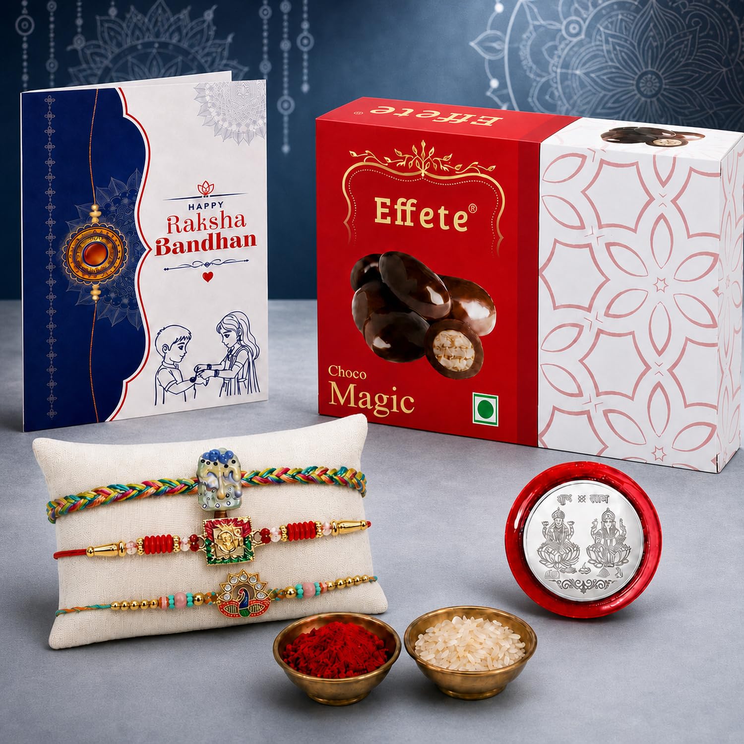 Rakhi with Chocolate for Brother (Set of 7) – Peacock Om Kids Raksha Bandhan Combo