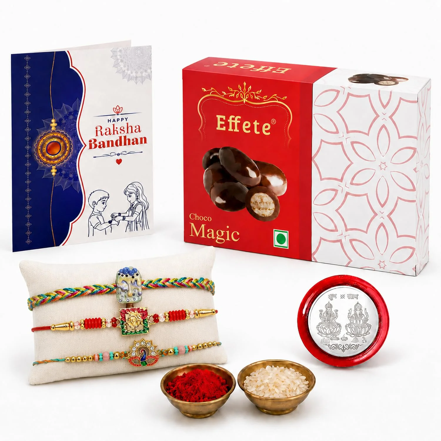 Rakhi with Chocolate for Brother (Set of 7) – Peacock Om Kids Raksha Bandhan Combo - Image 2