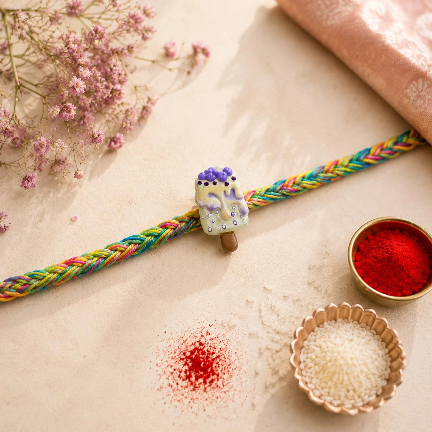 Rakhi with Chocolate for Brother (Set of 7) – Peacock Om Kids Raksha Bandhan Combo - Image 8