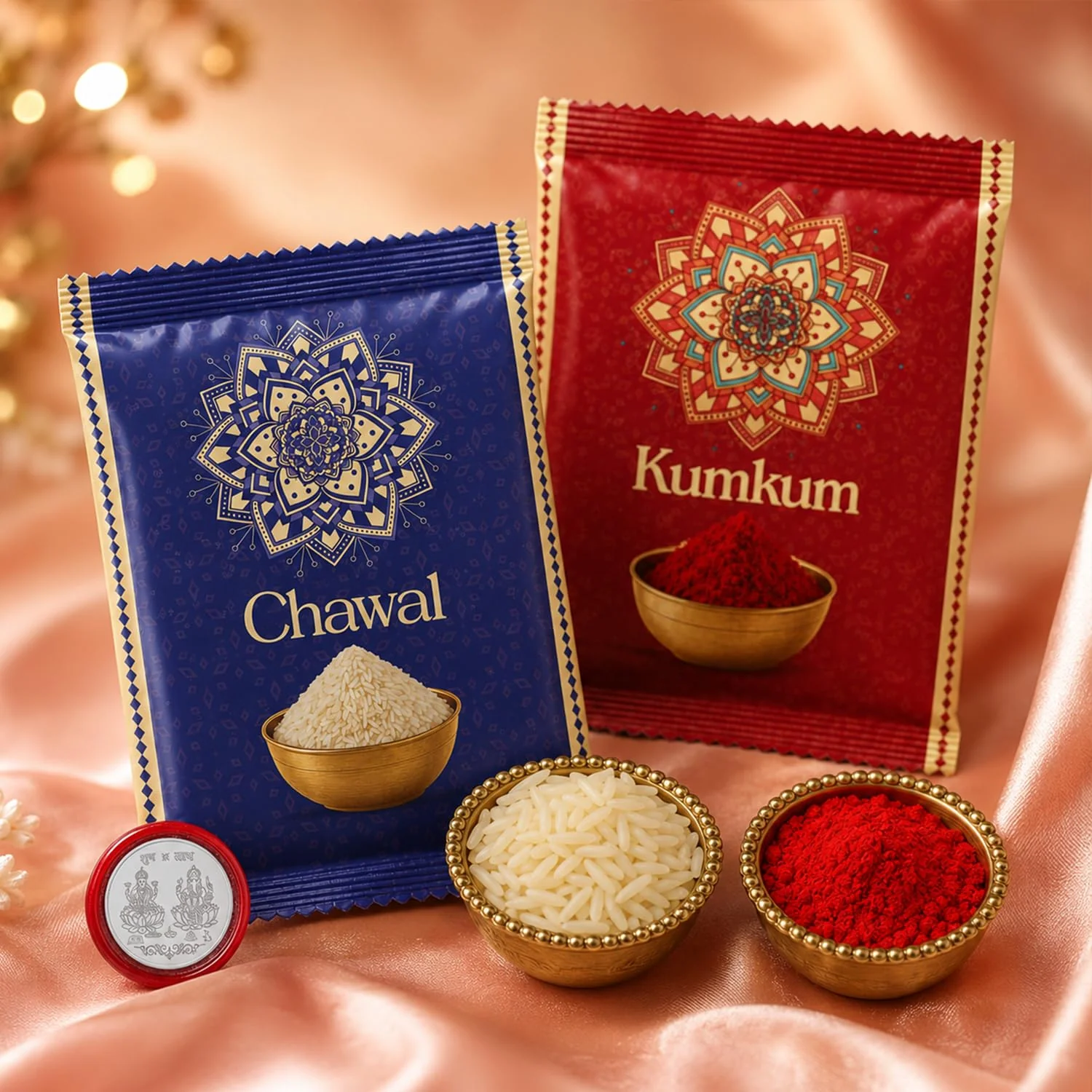 Rakhi with Chocolate for Brother (Set of 7) – Peacock Om Pearl Raksha Gift Combo - Image 4