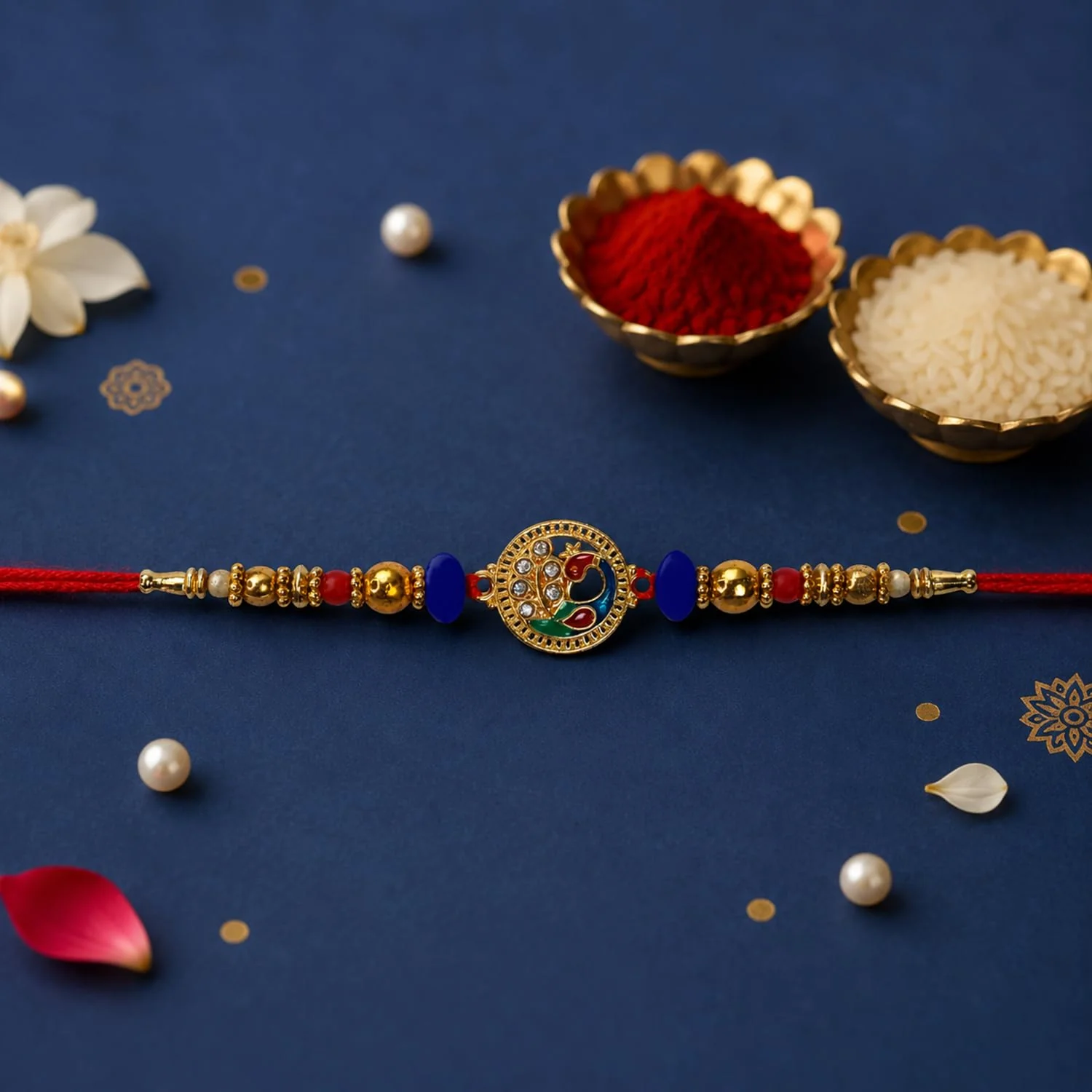 Rakhi with Chocolate for Brother (Set of 7) – Peacock Om Pearl Raksha Gift Combo - Image 6