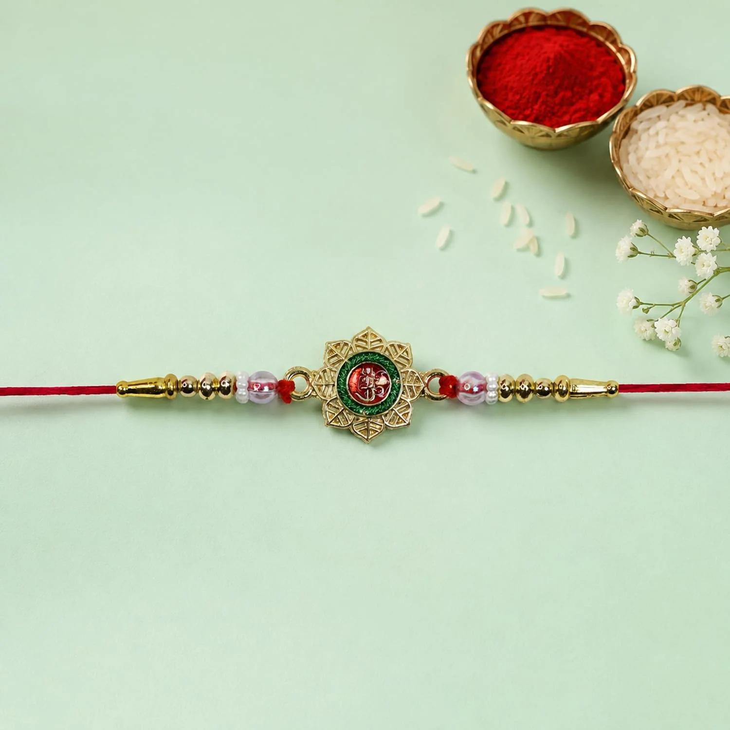 Rakhi with Chocolate for Brother (Set of 7) – Peacock Om Pearl Raksha Gift Combo - Image 7