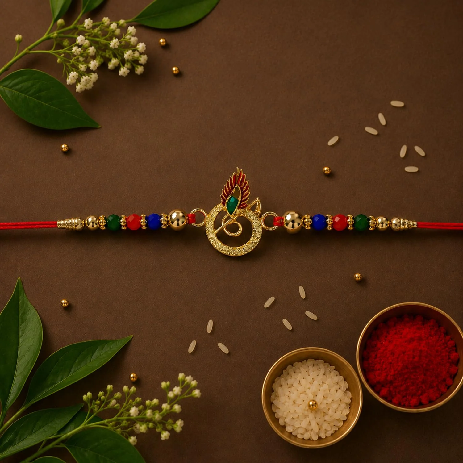 Rakhi with Chocolate for Brother (Set of 7) – Peacock Round Food Raksha Gift Combo - Image 6