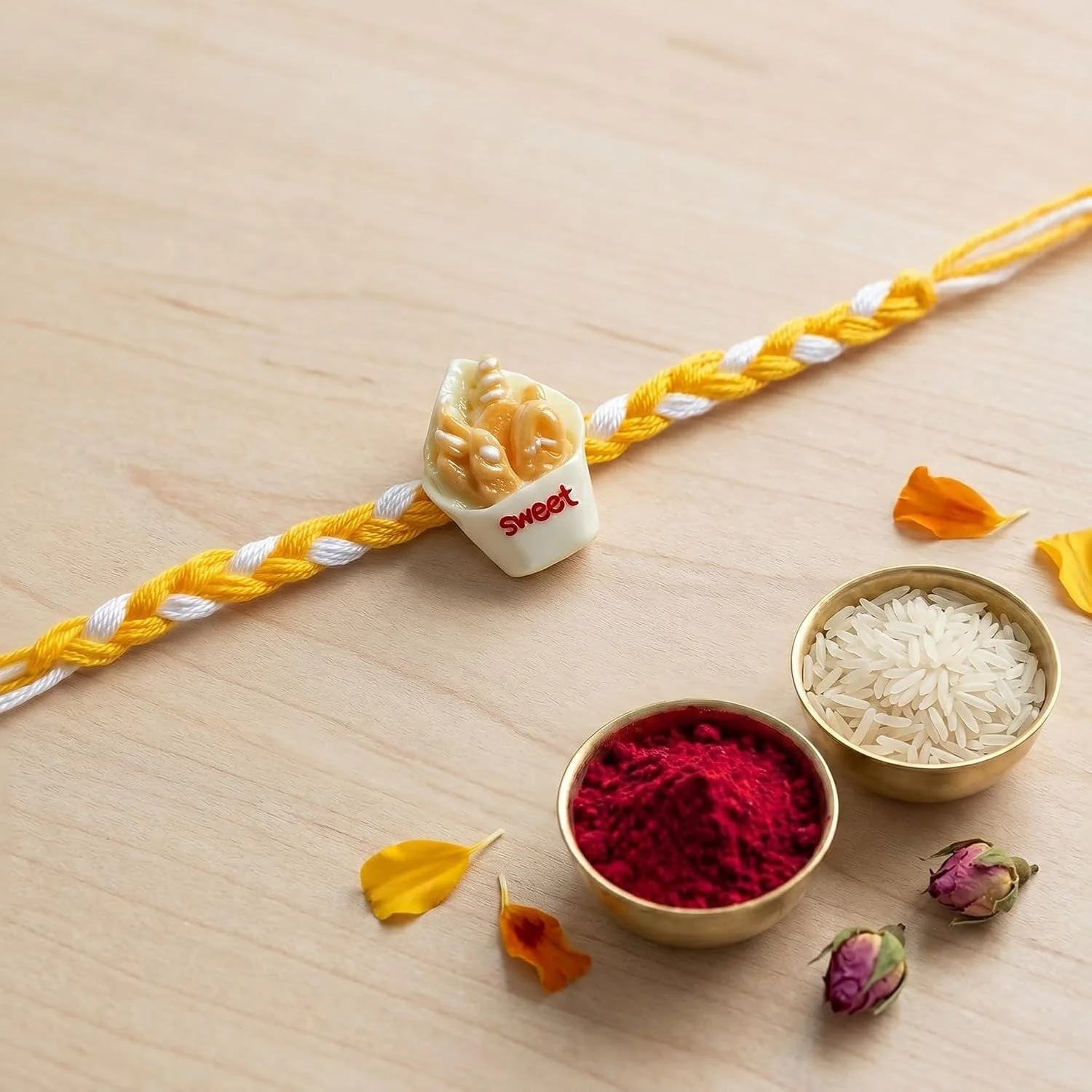 Rakhi with Chocolate for Brother (Set of 7) – Peacock Round Food Raksha Gift Combo - Image 9