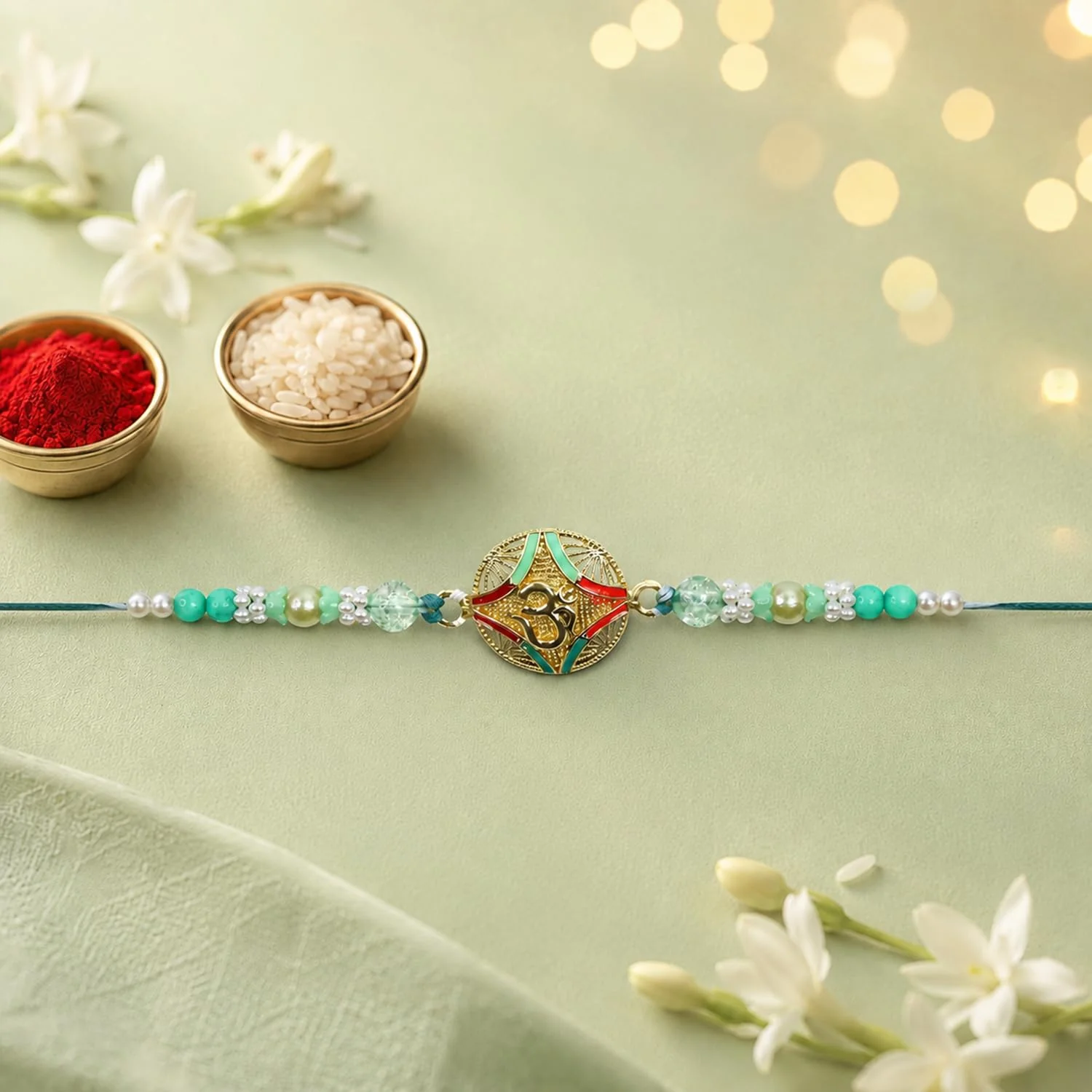 Rakhi with Chocolate for Brother (Set of 7) – Swastik Floral Round Shape Gift Combo - Image 8