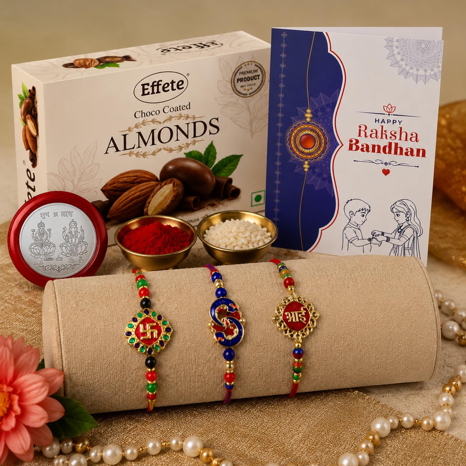 Rakhi with Chocolate for Brother (Set of 7) – Swasik Bhai Peacock Shape Gift Combo