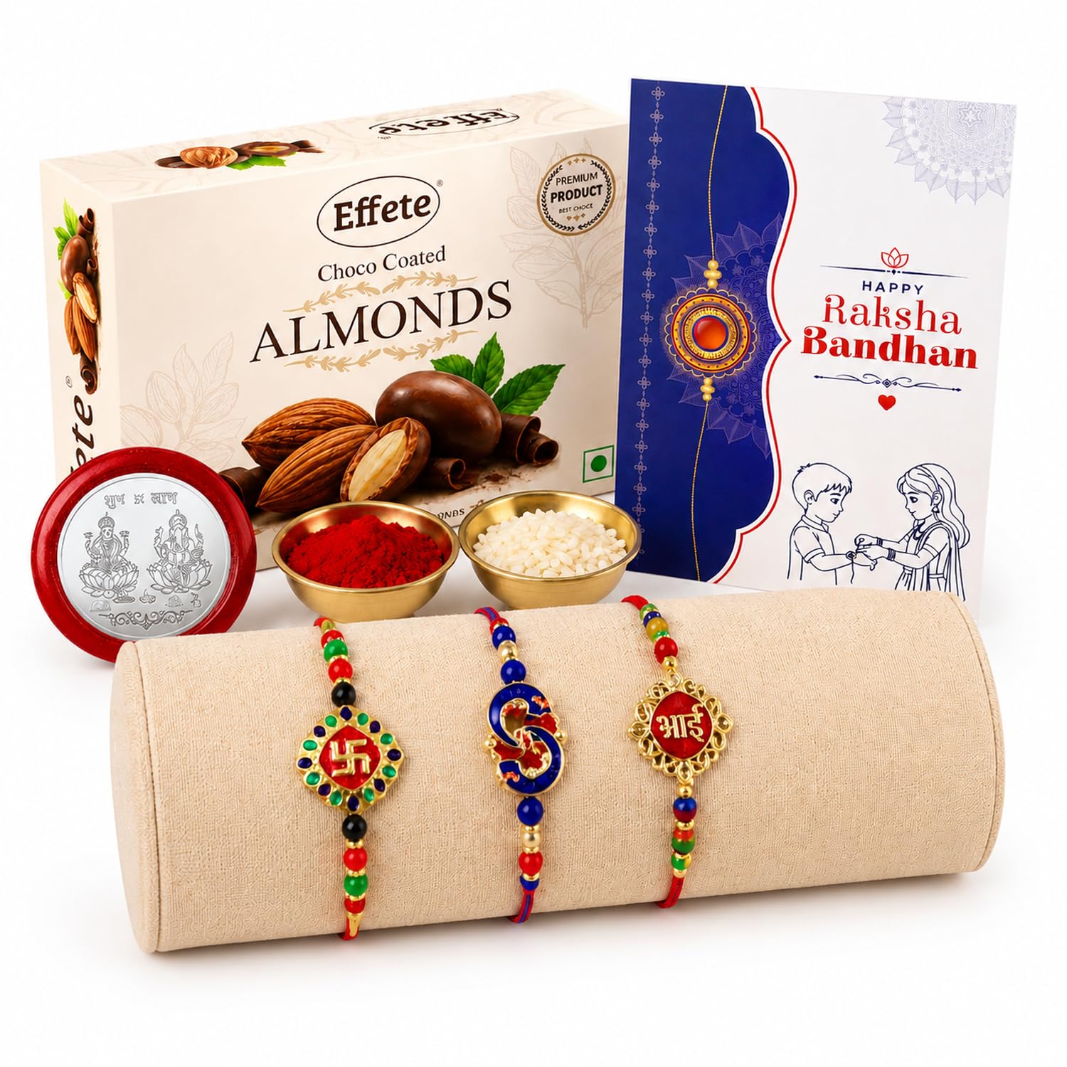 Rakhi with Chocolate for Brother (Set of 7) – Swasik Bhai Peacock Shape Gift Combo - Image 3