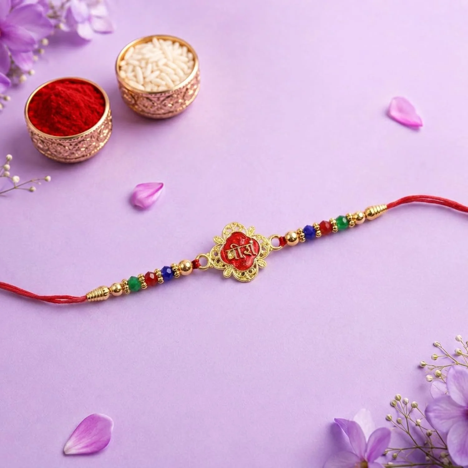 Rakhi with Chocolate for Brother (Set of 7) – Swasik Bhai Peacock Shape Gift Combo - Image 7