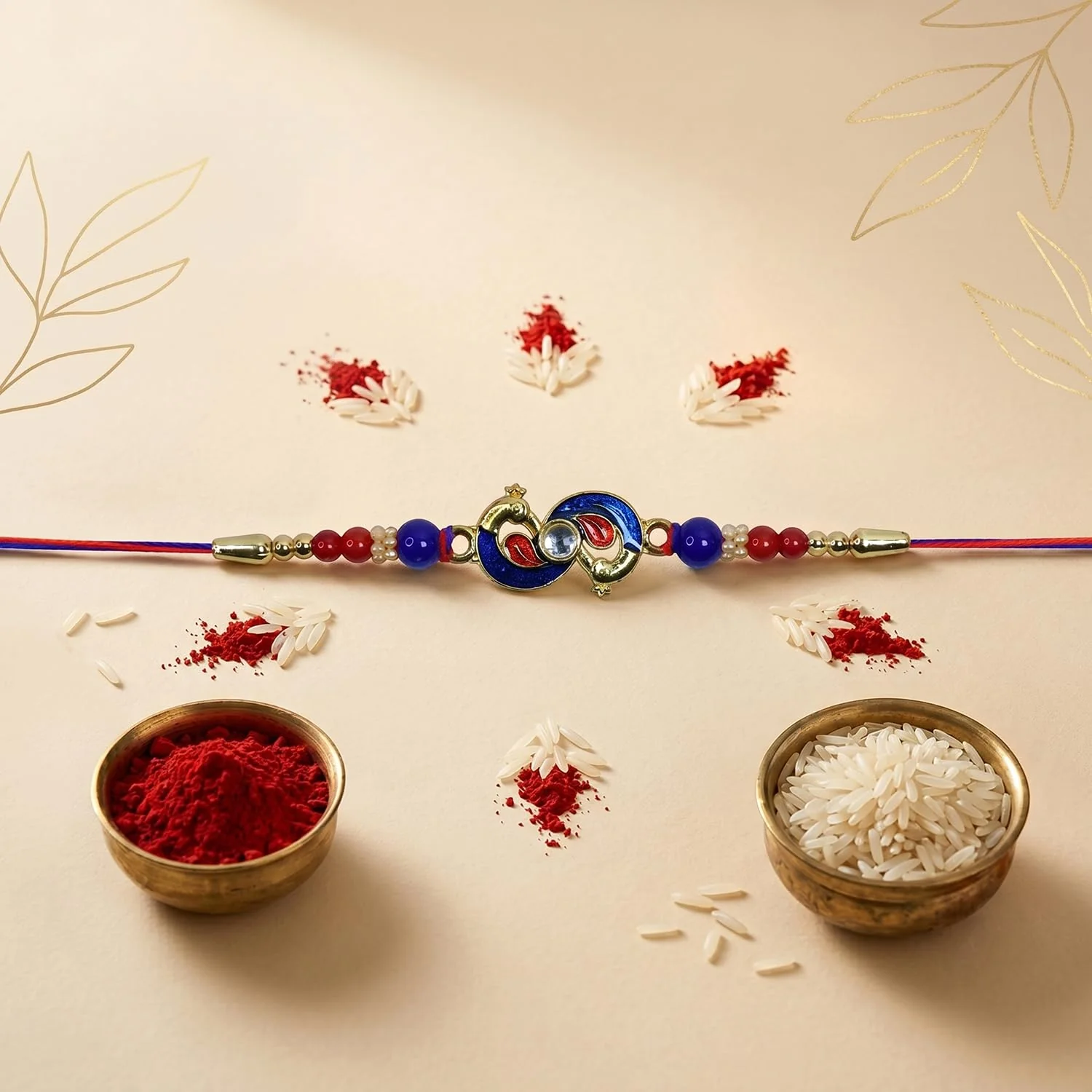 Rakhi with Chocolate for Brother (Set of 7) – Swasik Bhai Peacock Shape Gift Combo - Image 9