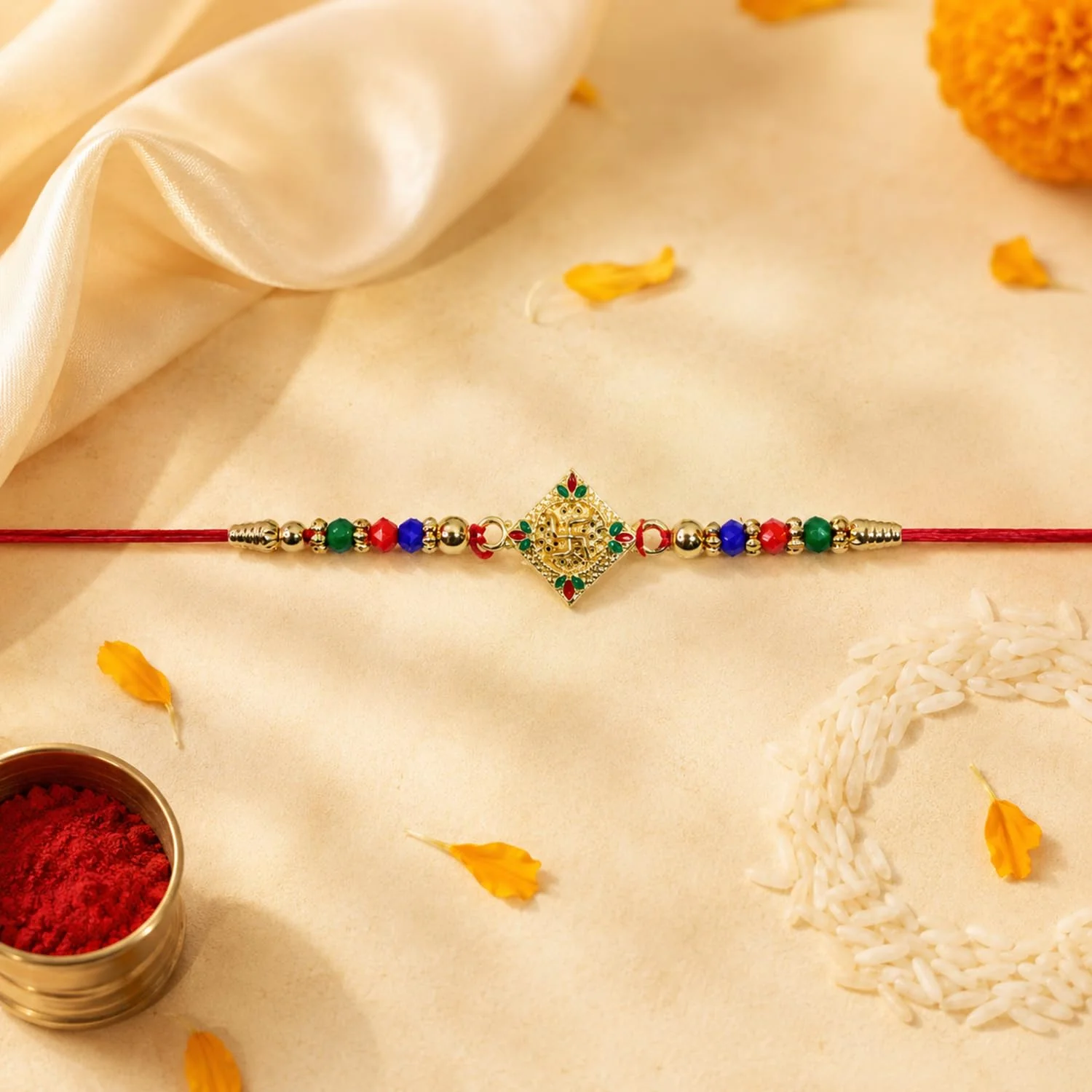 Rakhi with Chocolate for Brother (Set of 7) – Swastik Ganu Round Raksha Gift Combo - Image 6