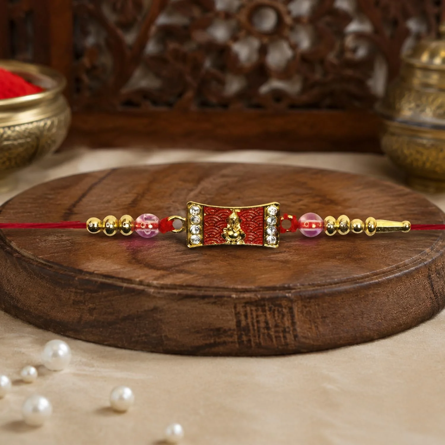 Rakhi with Chocolate for Brother (Set of 7) – Swastik Ganu Round Raksha Gift Combo - Image 8