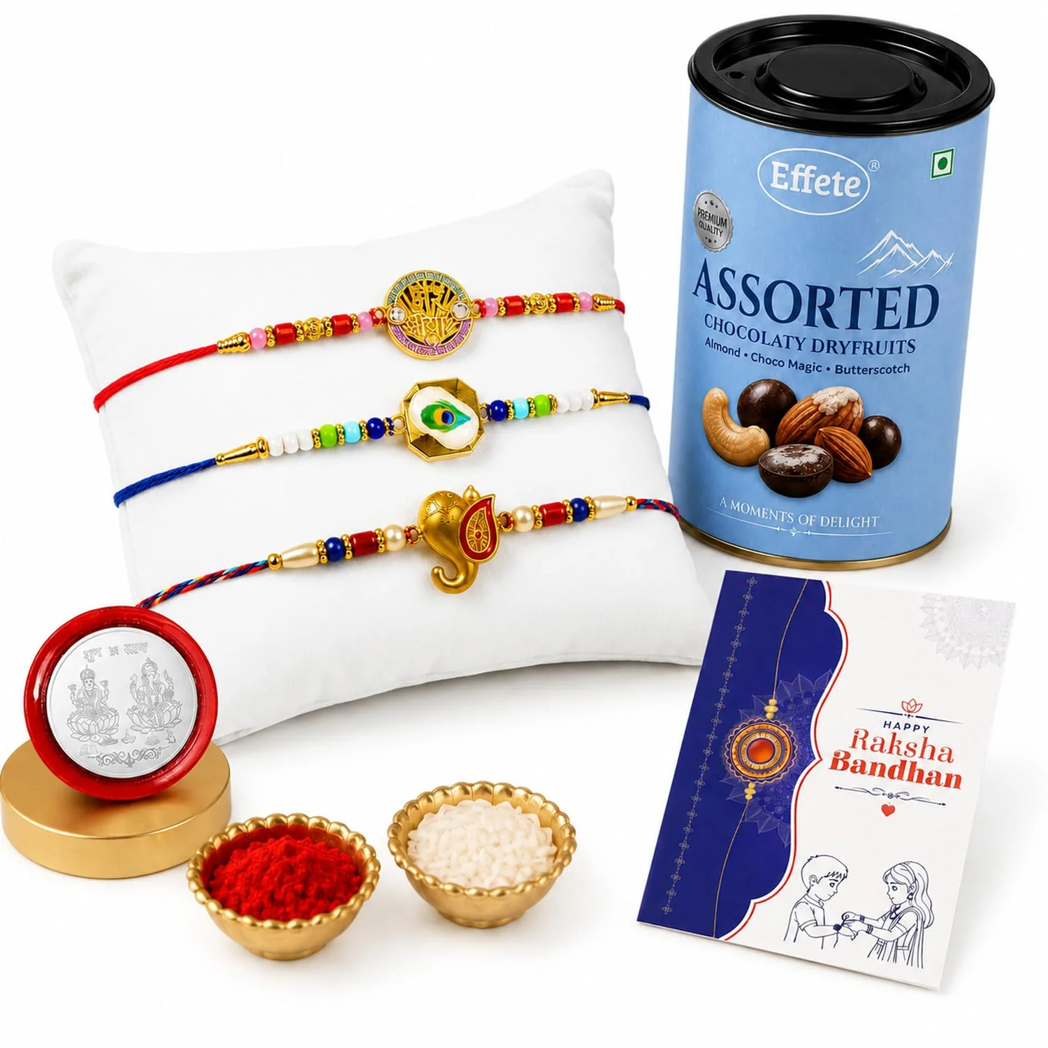Rakhi with Chocolate for Brother (Set of 7) – Mera Bhaiya Ganu Ji Square Gift Combo - Image 2