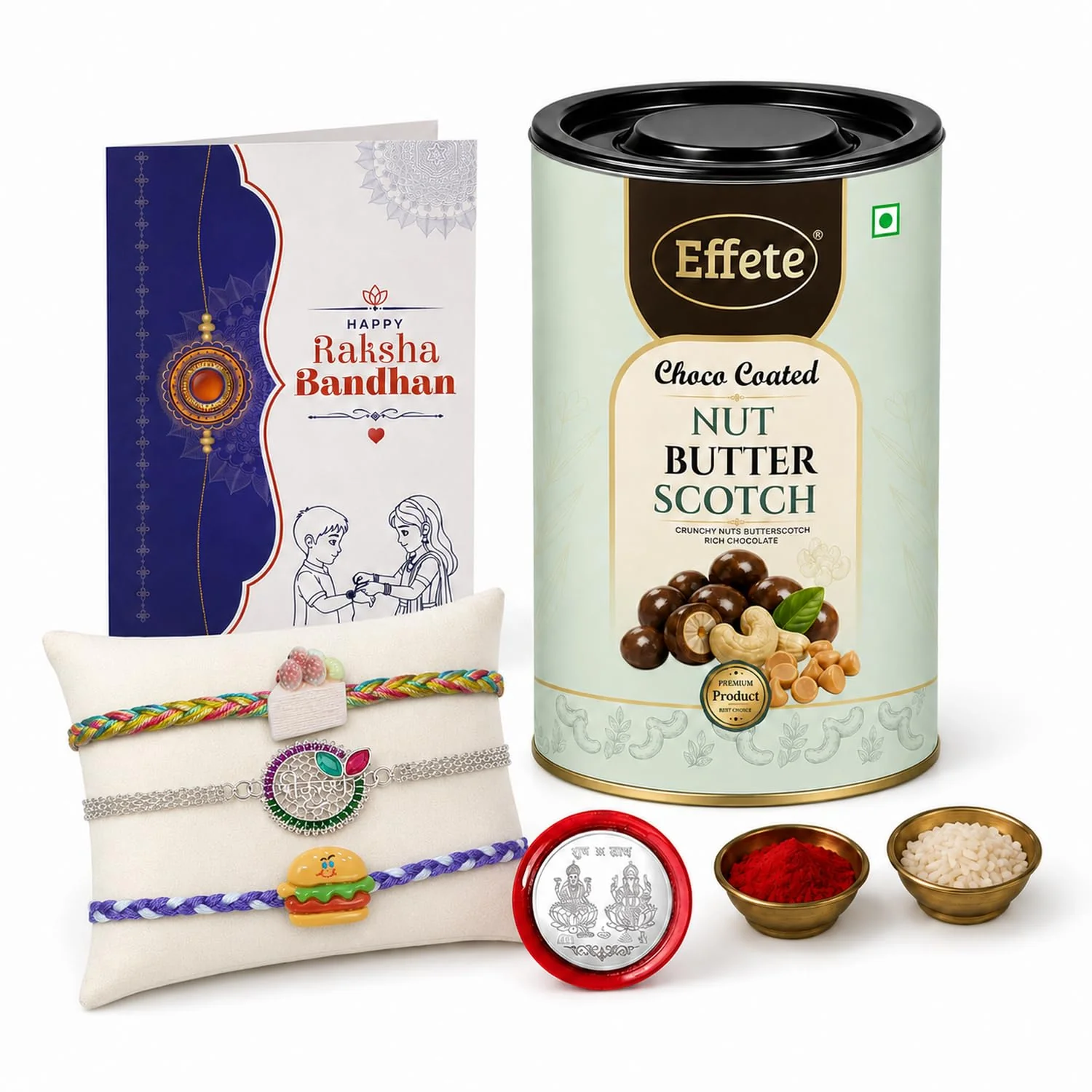 Rakhi with Chocolate for Brother (Set of 7) – 2 Pc Food Desgin 1 Raksha Gift Combo - Image 2
