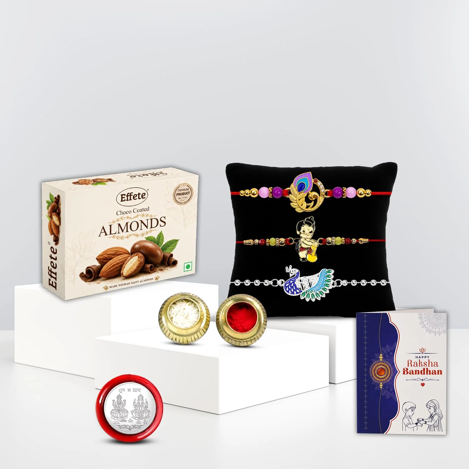 Rakhi with Chocolate for Brother (Set of 7) – Bal Hanuman Feather Peacock Gift Combo - Image 2