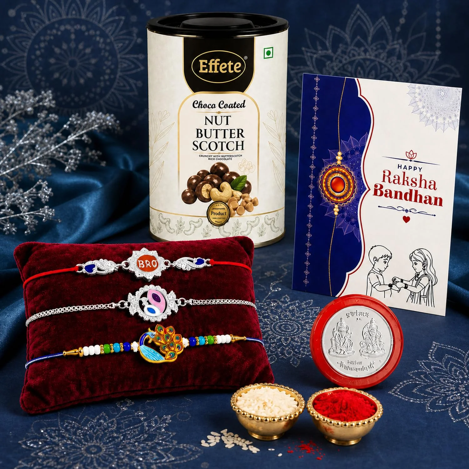 Rakhi with Chocolate for Brother Combo (Set of 7) – Bro Peacock Raksha Bandhan Festiv