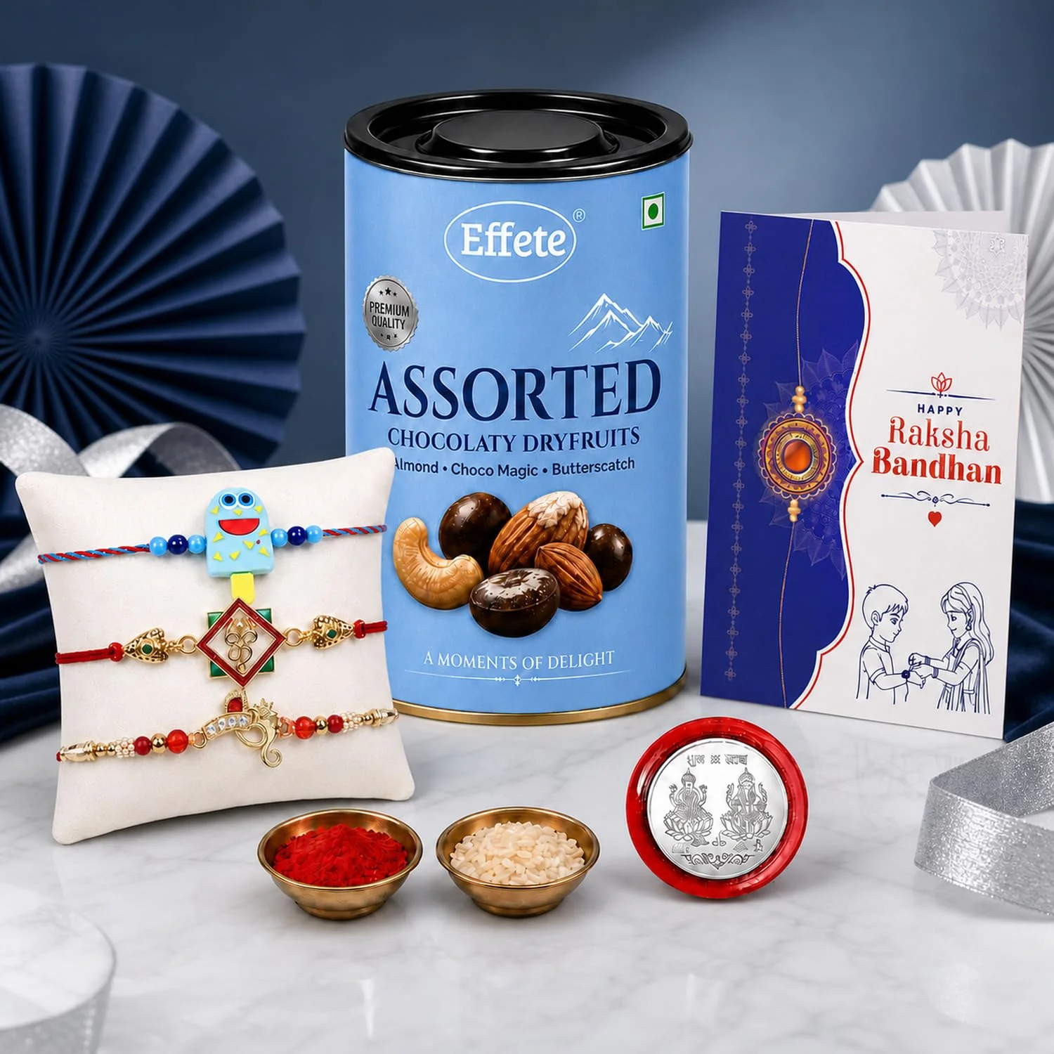 Rakhi with Chocolate for Brother (Set of 7) – Ice Cream Om Square Shape Gift Combo