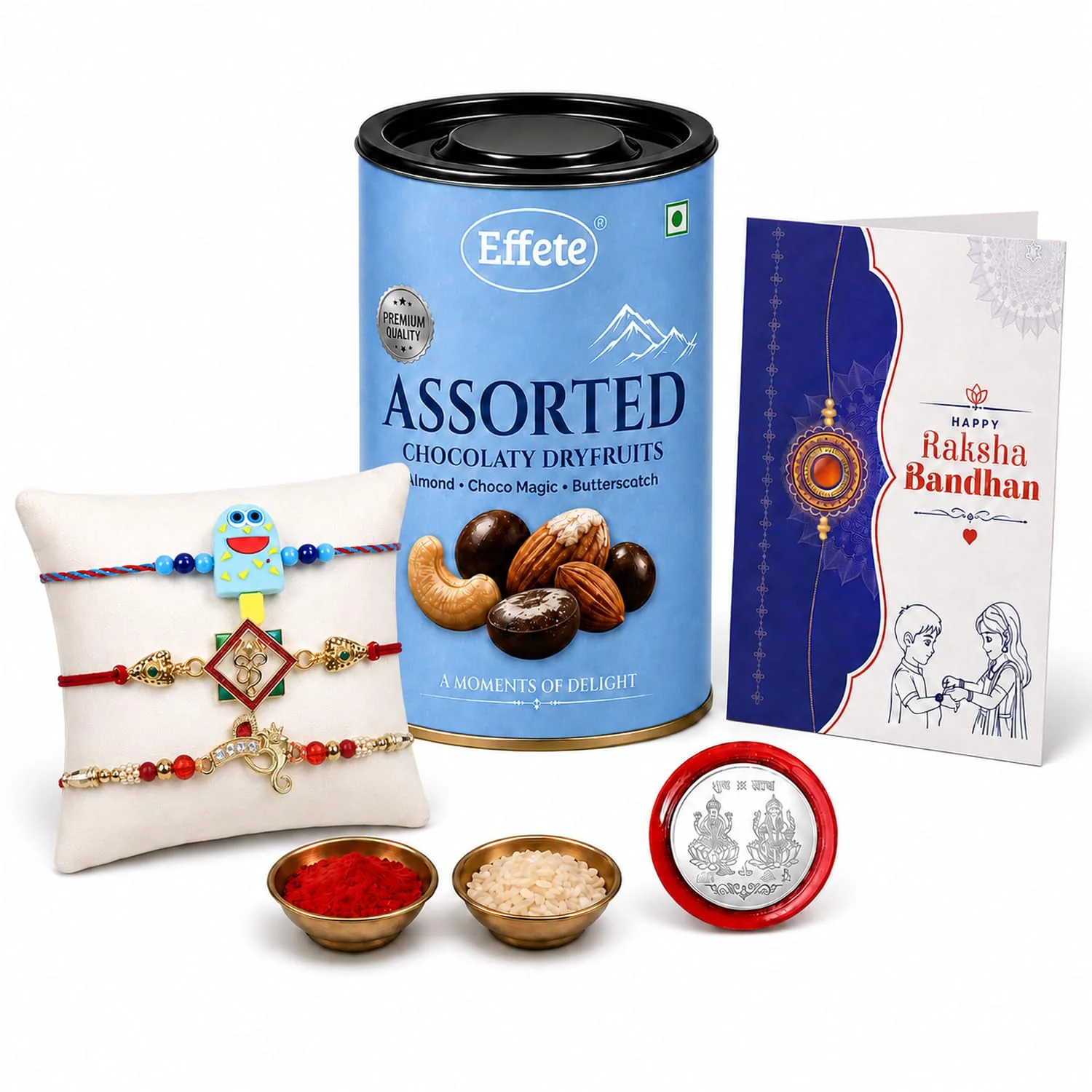 Rakhi with Chocolate for Brother (Set of 7) – Ice Cream Om Square Shape Gift Combo - Image 2