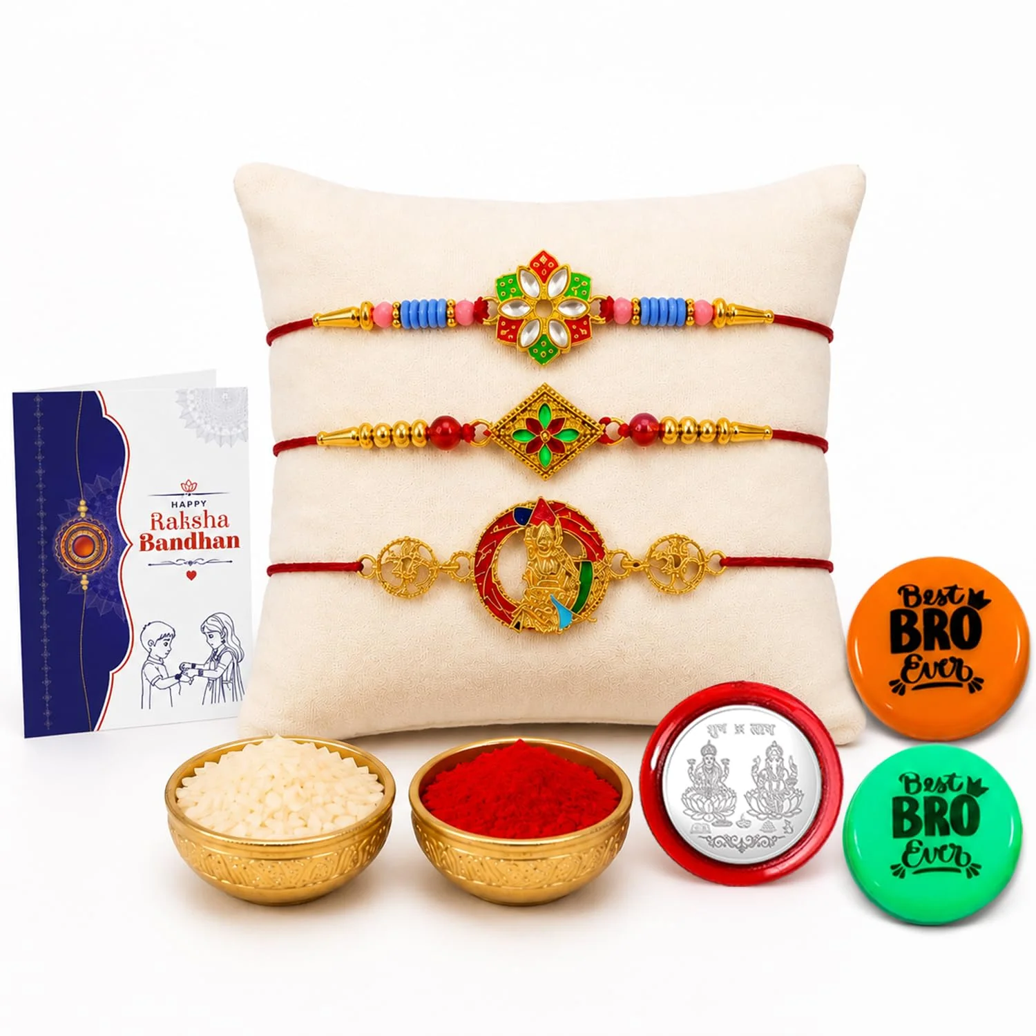Rakhi with Fridge Magnet for Brother (Set of 8) – Floral, Rhombus Raksha Bandhan Gift - Image 5