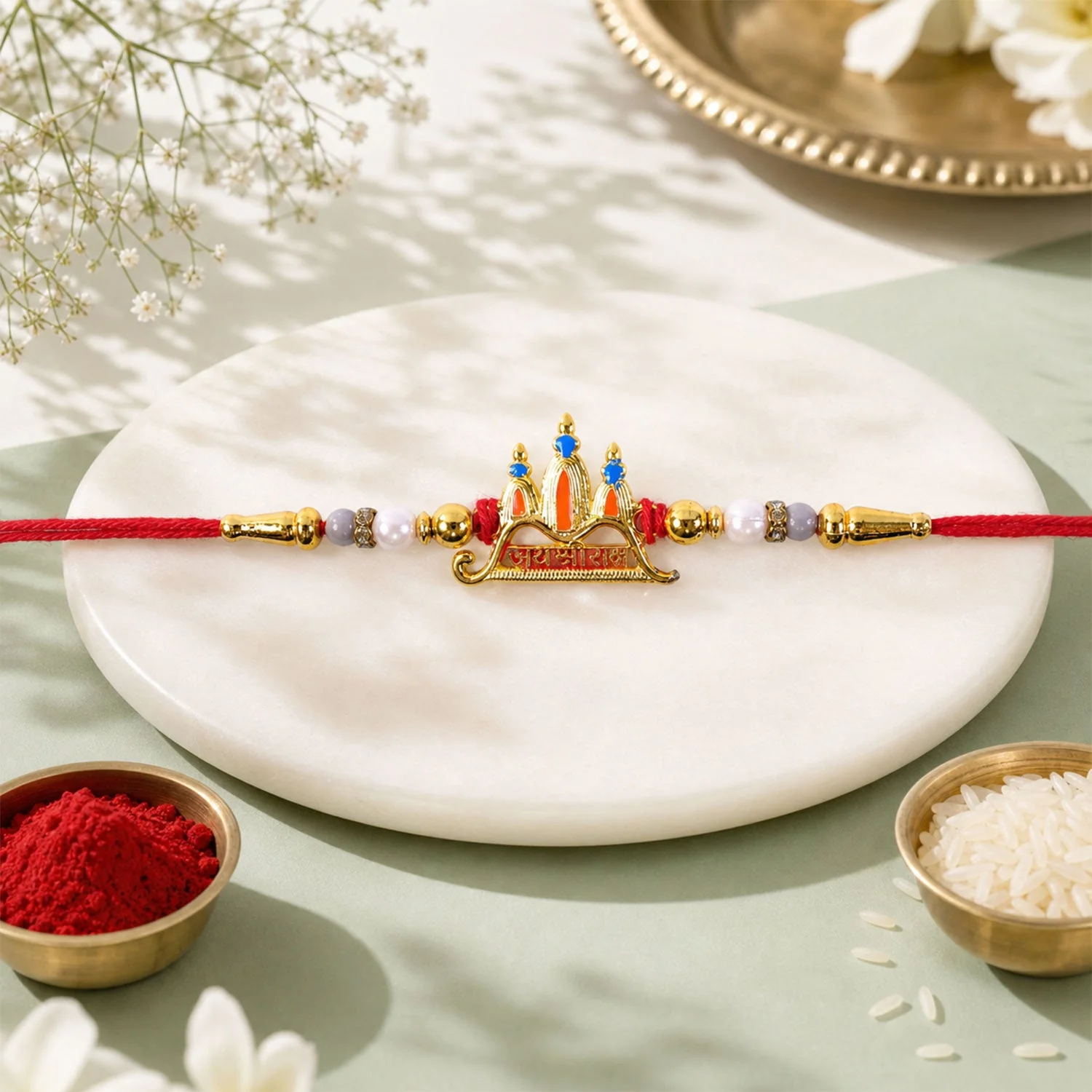 Ram Mandir Multicolor Enamel Rakhi – Elegant Festival Gift for Brother - Image 4