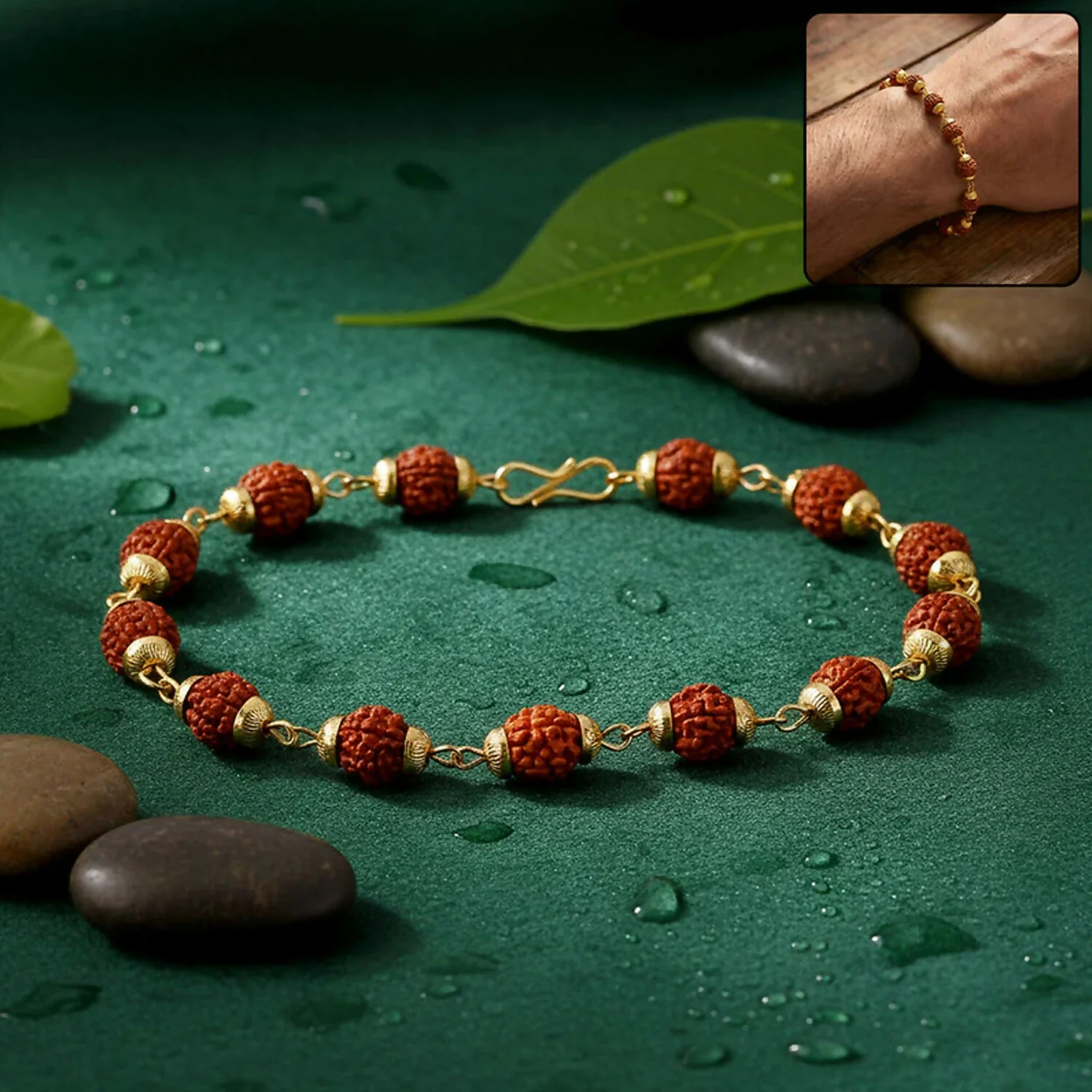 Ram Naam Pendant Gold Plated Combo with Rudraksha Bracelet - Image 2