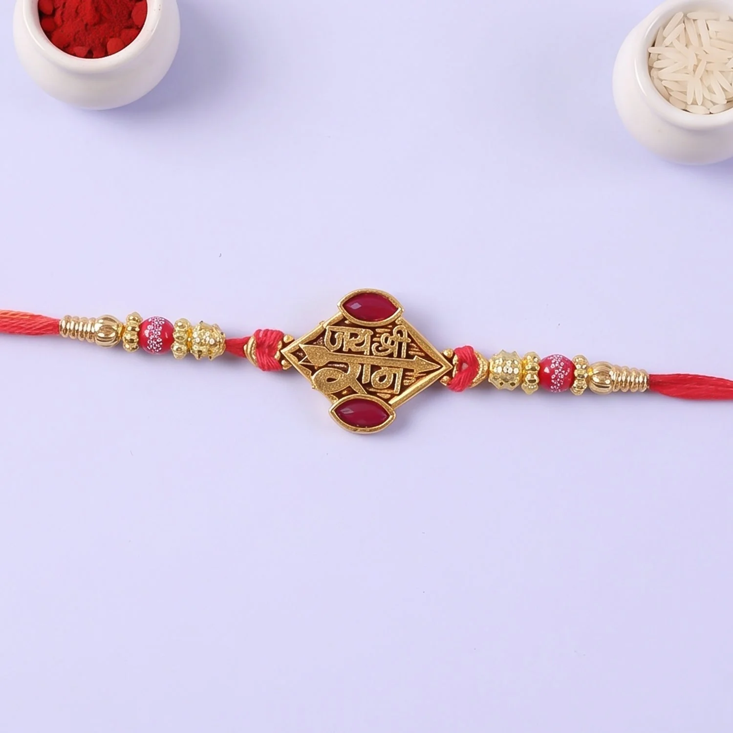 Ram Ruby Stone Rakhi for Brother Bhai Raksha Bandhan Festival Special Gift - Image 2
