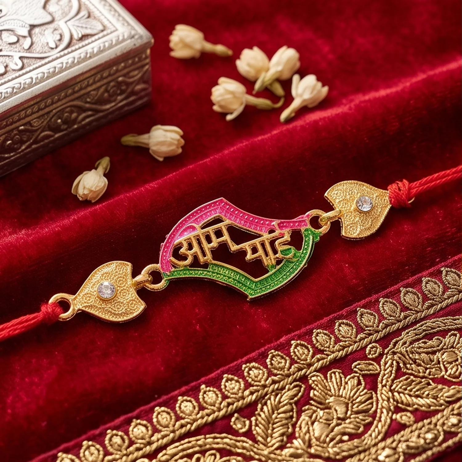 Om Saai Text Premium Stone Studded Designer Rakhi for Brother - Image 2