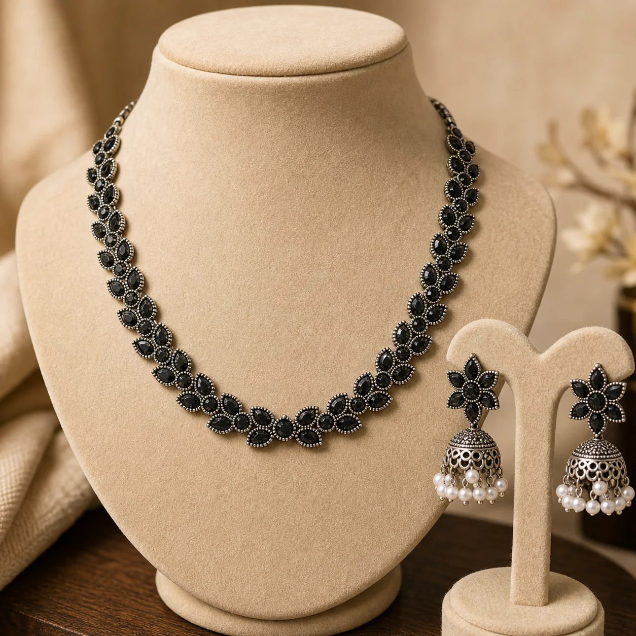 Rangeela Gold Black Stone Necklace Set with Earrings Elegant Traditional Jewellery Set - Image 4