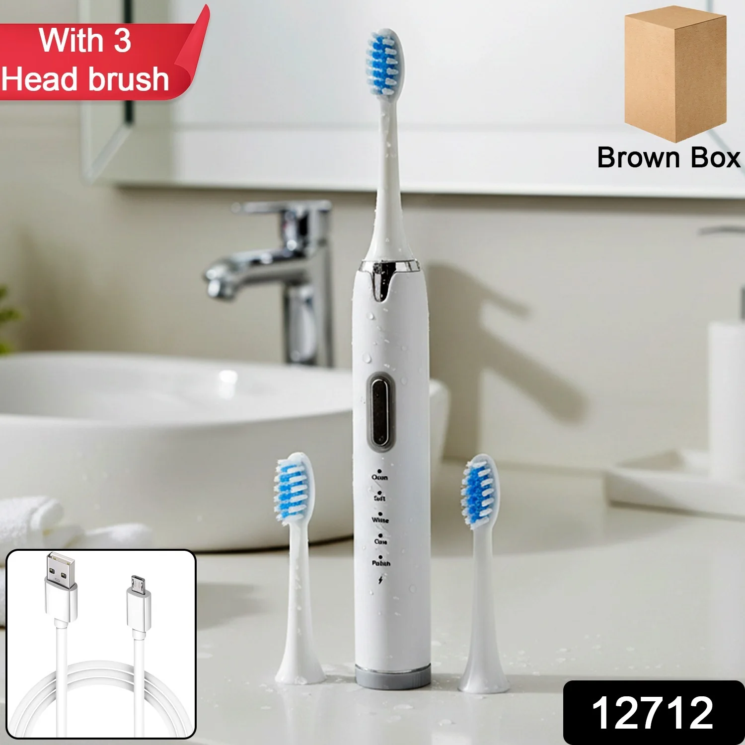 Electric Toothbrush Set – Rechargeable Sonic Cleaner with 3 Brush Heads - Image 2